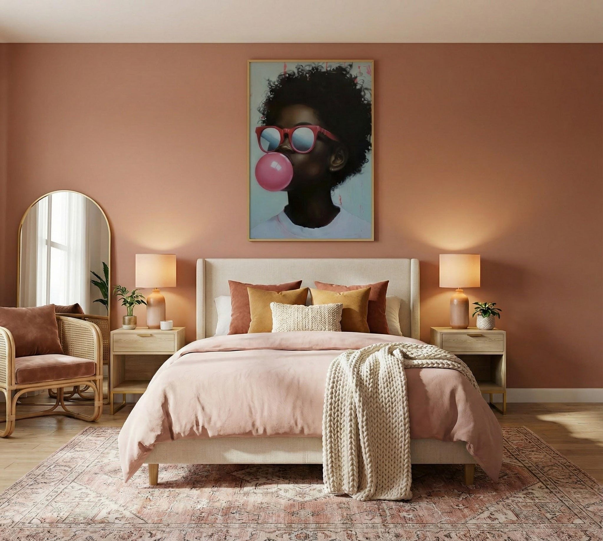 Vibrant African American Portrait Canvas: Bold Colors, Bubble Gum Pop