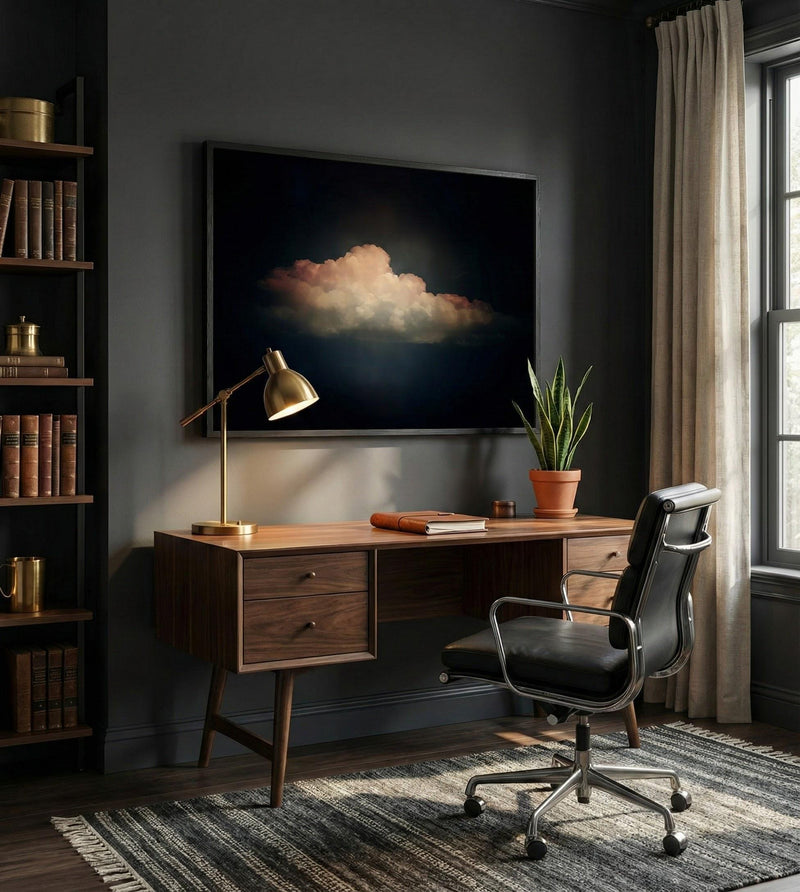 Vintage Moody Clouds Wall Art: Minimalist Tranquil Sky Print