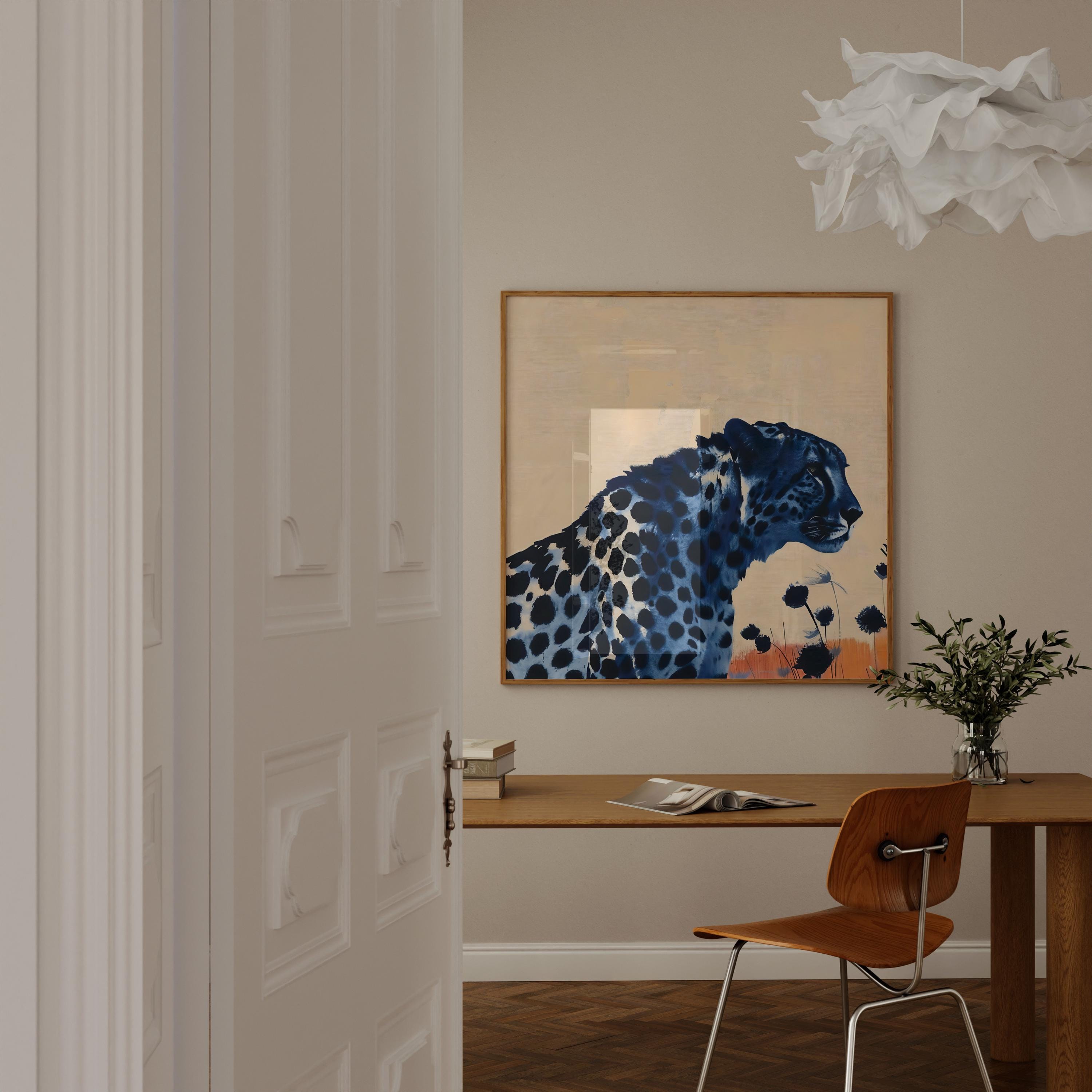 Desert Cat: Surreal Leopard in Desert Landscape | Vibrant & Modern Wildlife Art