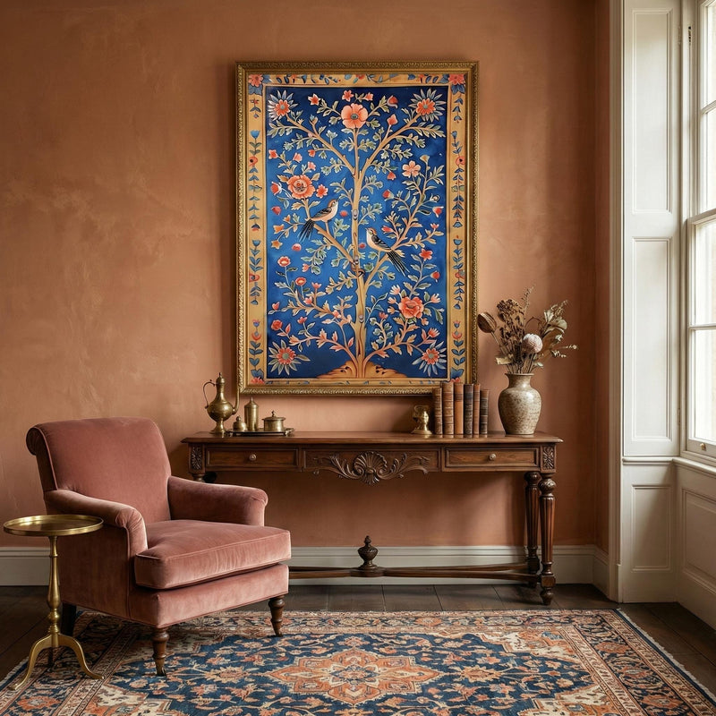 Vintage Indian Floral Wall Art - Colorful Farmhouse Decor