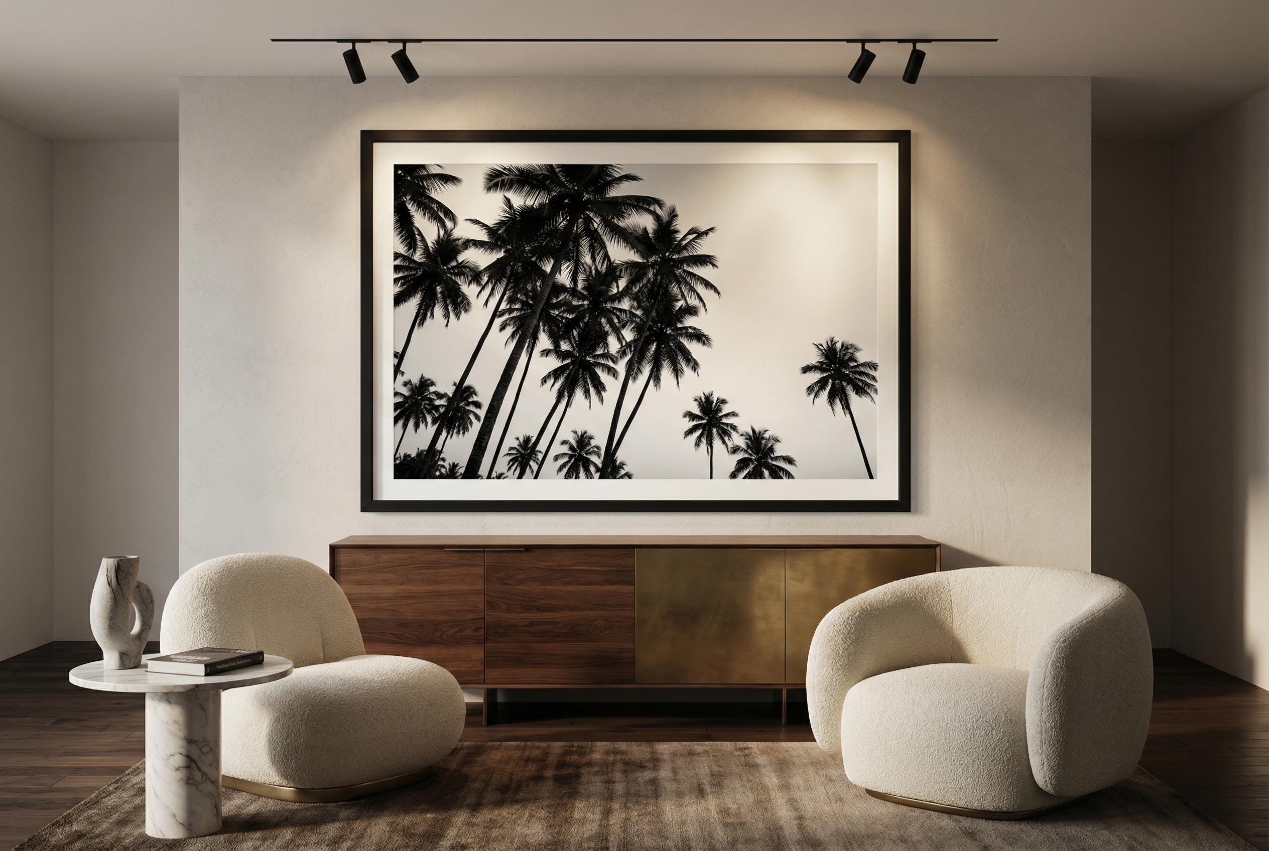 California Palm Trees Wall Art - Minimalist Black and White Print