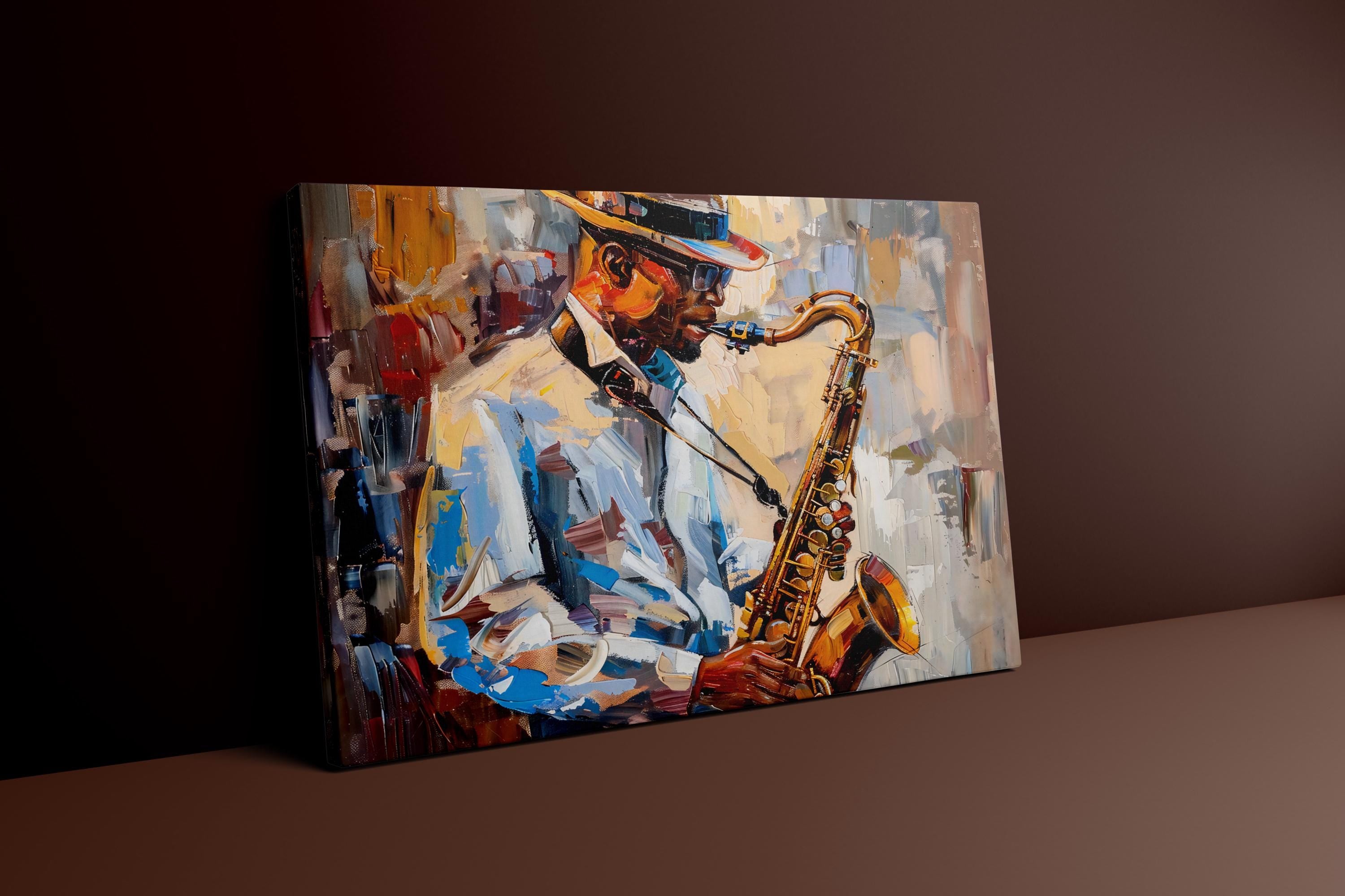 Soulful Saxophone: Vibrant Jazz Musician Canvas Art | Expressive & Modern Music Decor