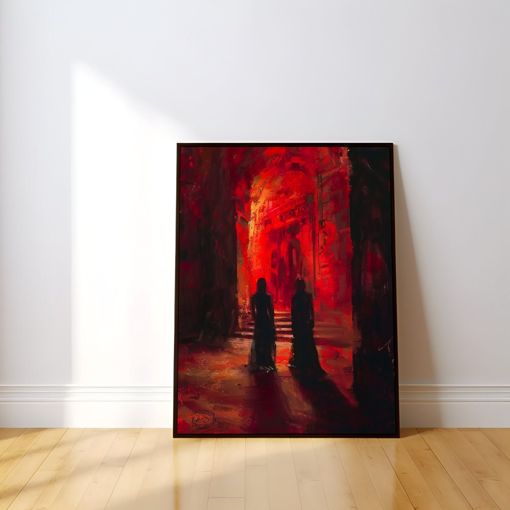 The Crimson Corridor: Mysterious Dark Hallway Art | Moody, Suspenseful & Eerie Wall Decor
