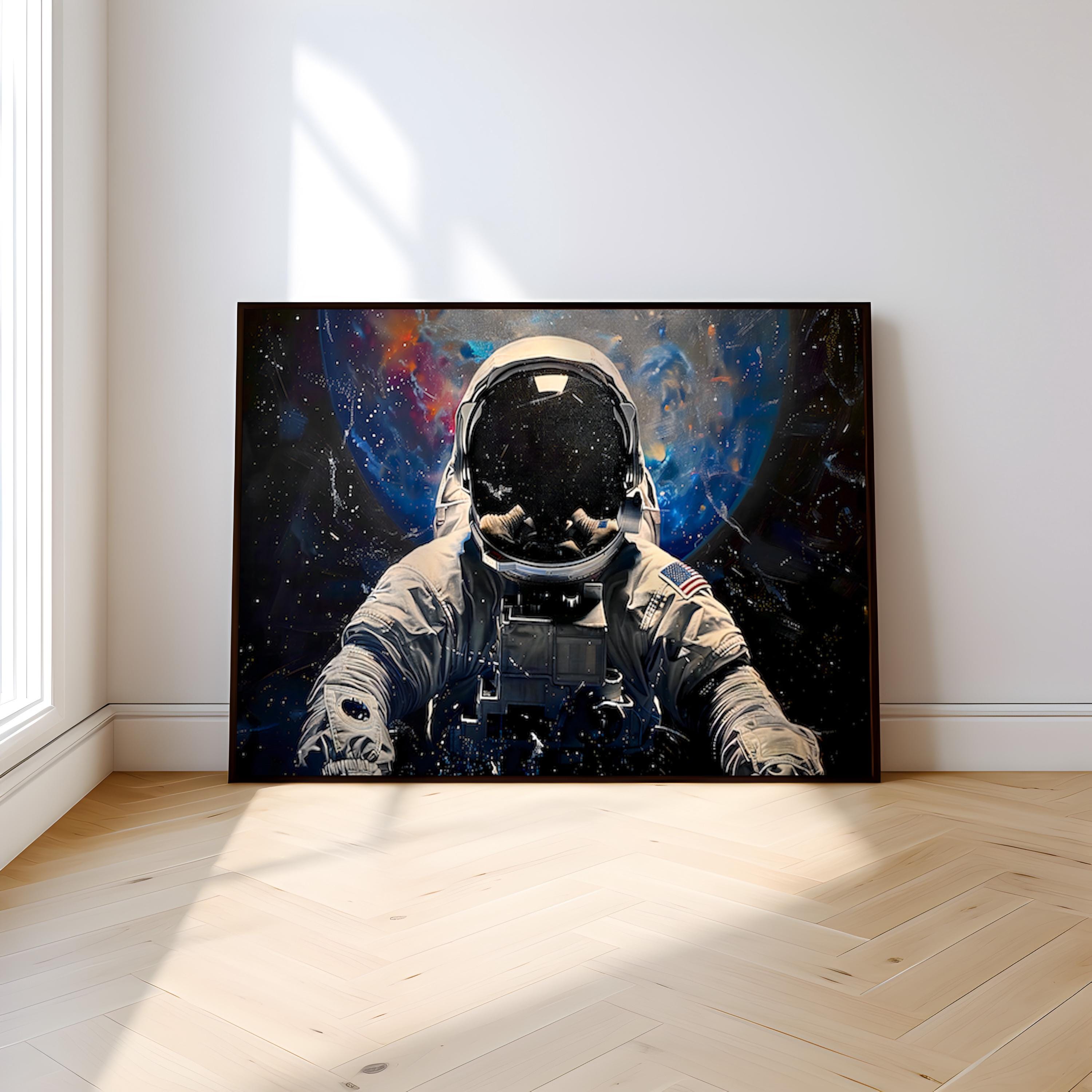 The Voyager: Astronaut in Vibrant Cosmic Space Art | Sci-Fi & Nebula Wall Decor