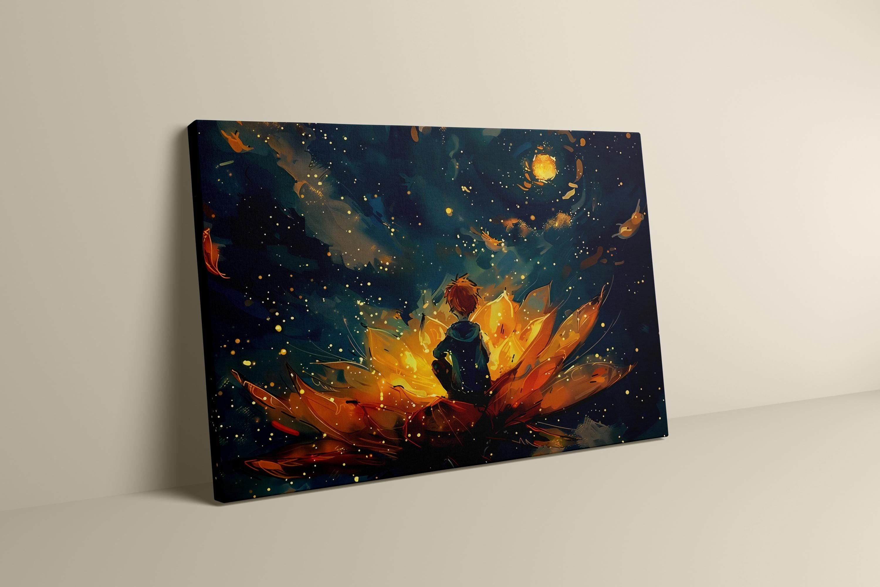 The Firefly Keeper: Magical Boy in a Field of Glowing Flowers | Enchanting Nursery & Kids Room Art
