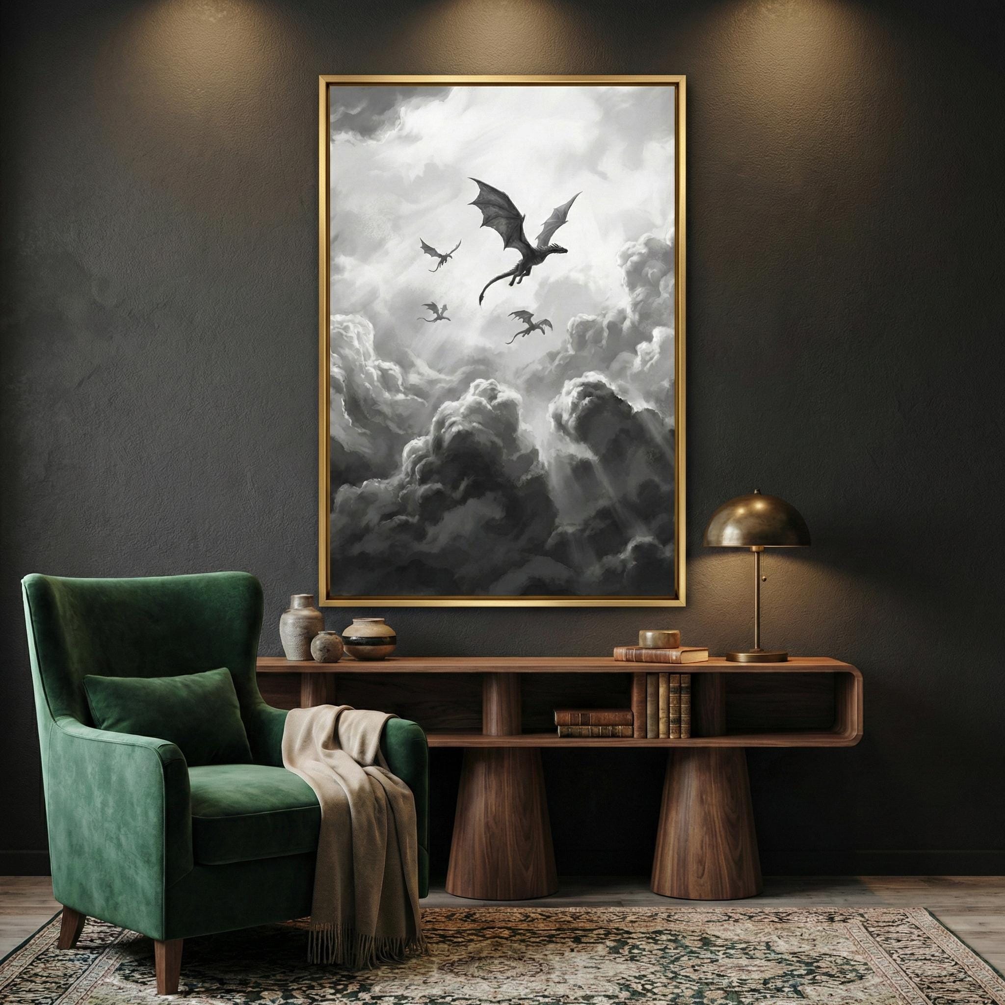 Dragon Wall Art: Vintage Sepia Fantasy - Moody Gothic Decor