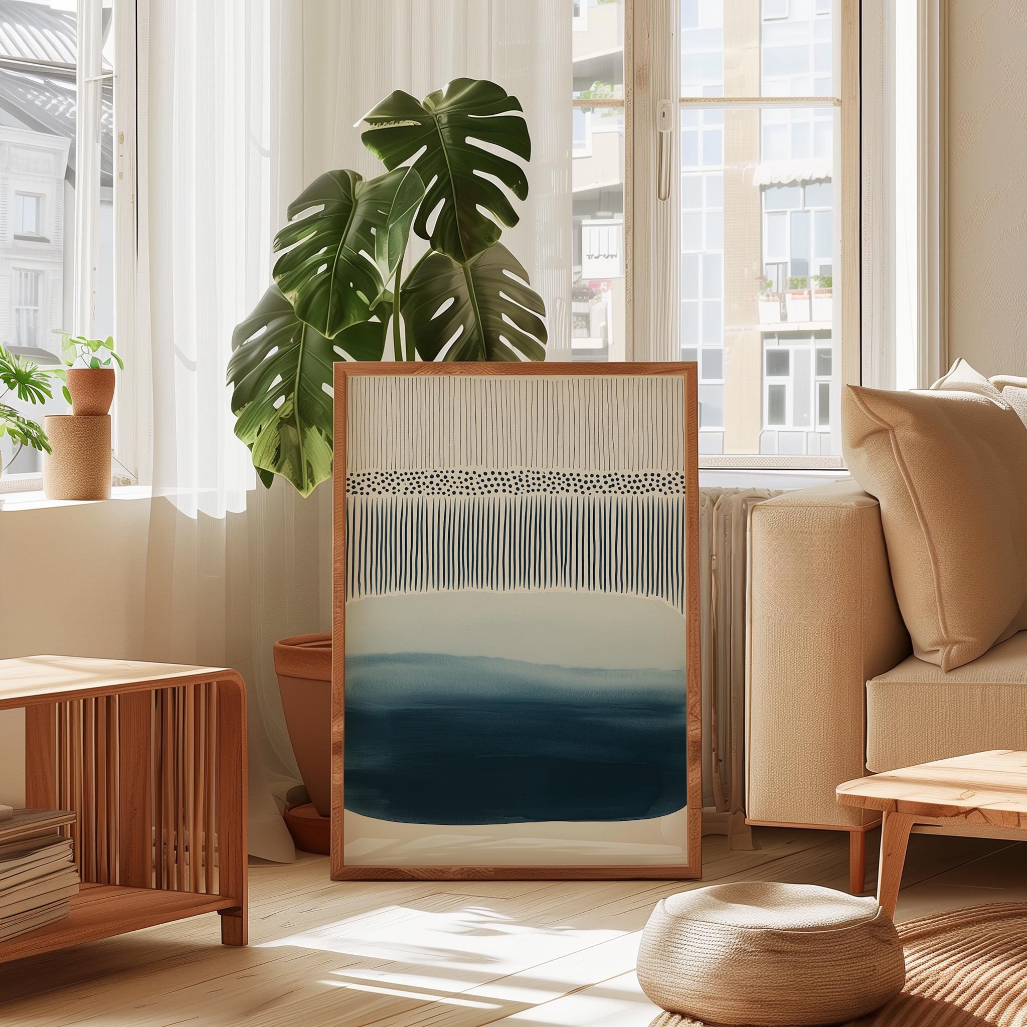 Abstract Wall Art Set: Navy Blue Indigo Watercolor - Japandi Style