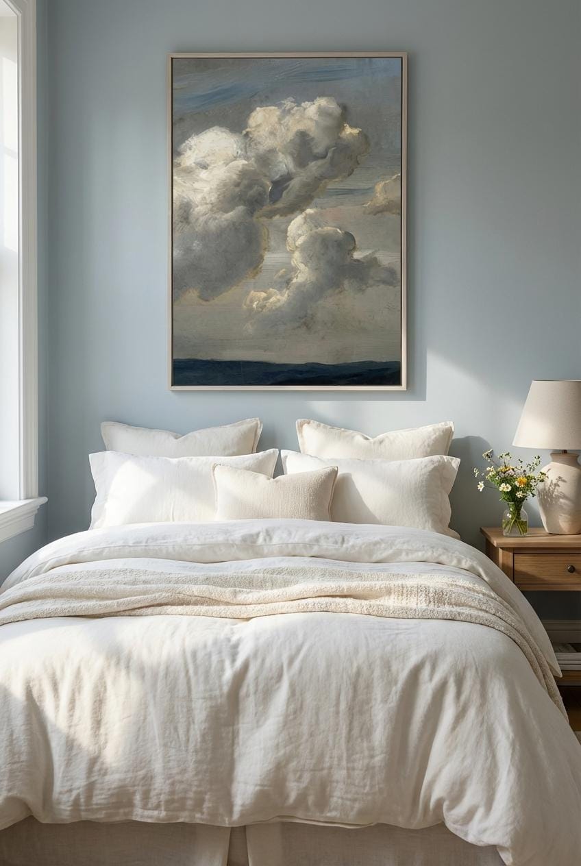 Vintage Cloud Wall Art Print: Moody Sky, Neutral Tones