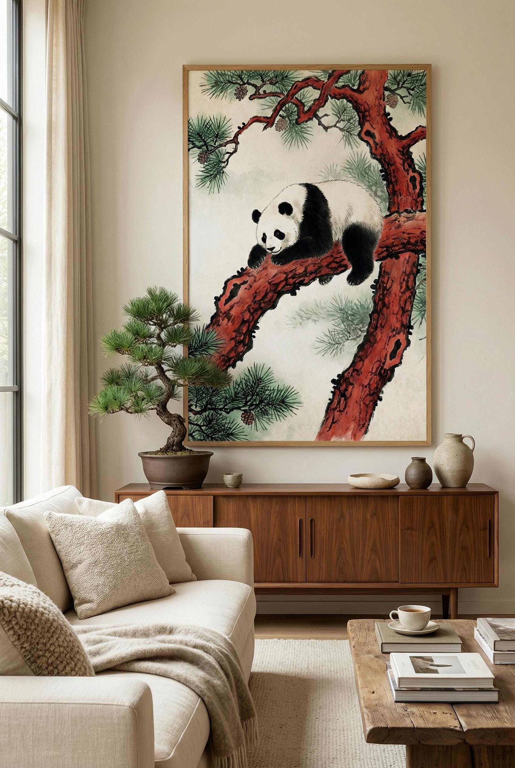 Panda Wall Art: Tree and Nature Design (Framed or Rolled Canvas)