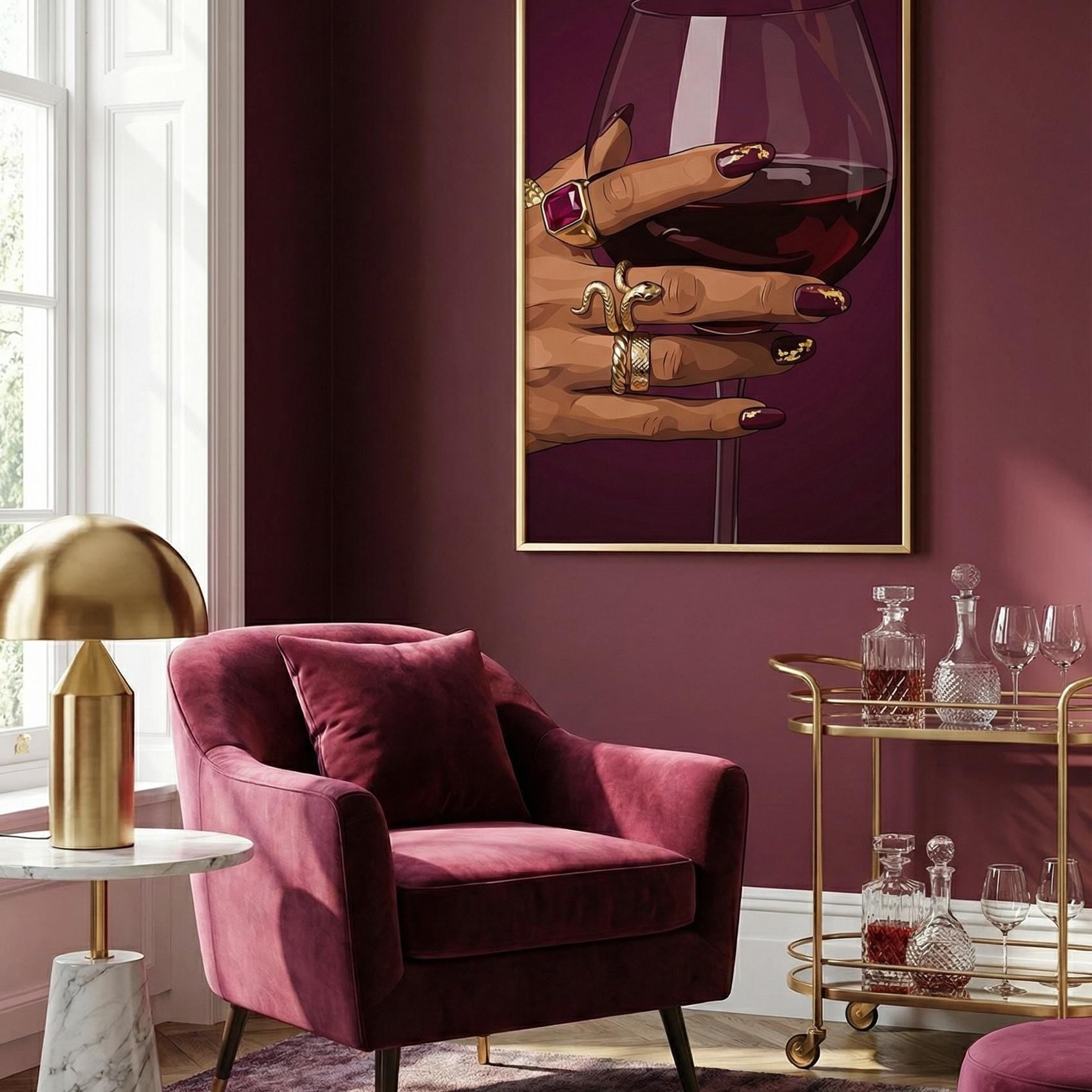 Cup of Wine Wall Art Print: Modern Home and Bar Decor