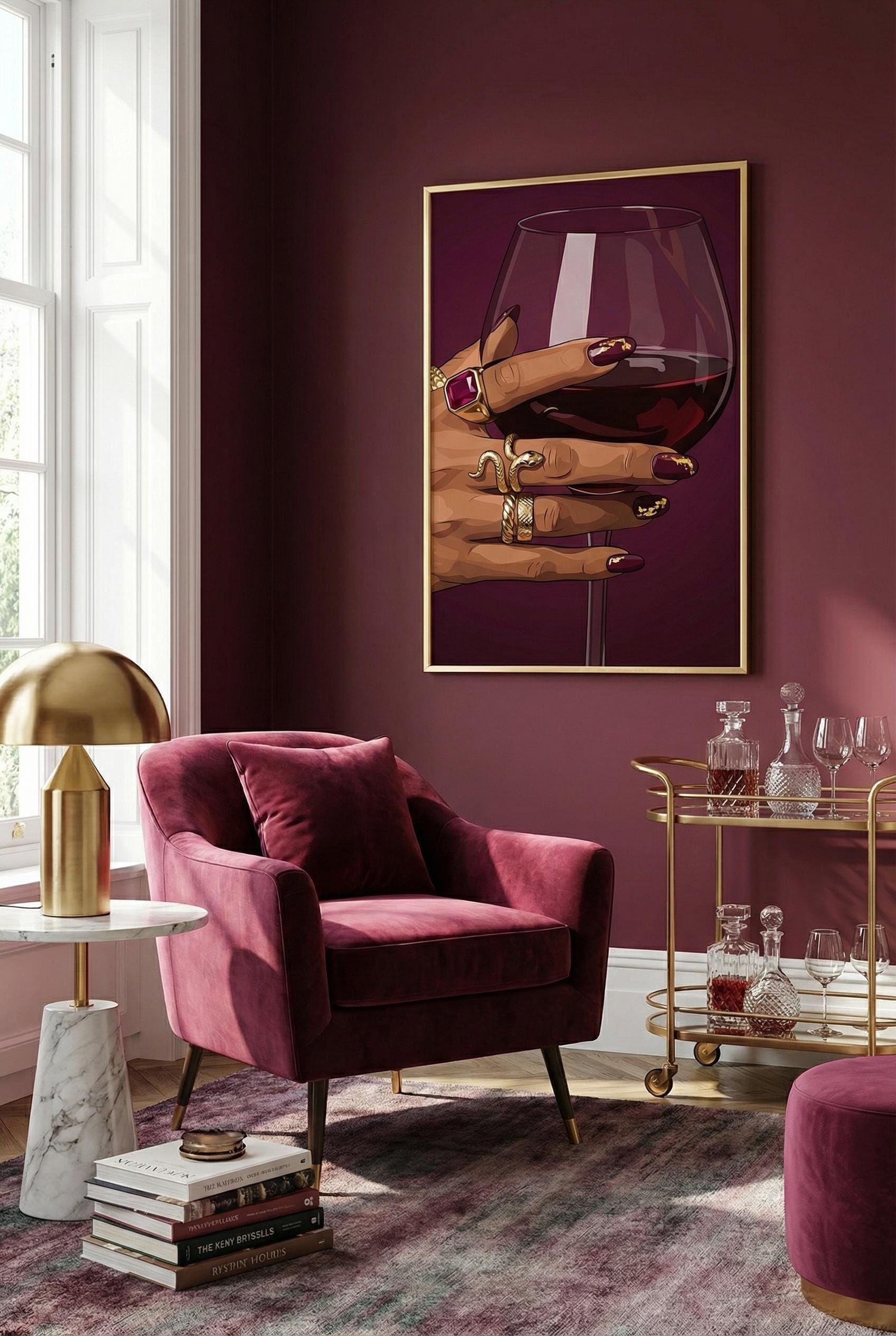 Cup of Wine Wall Art Print: Modern Home and Bar Decor