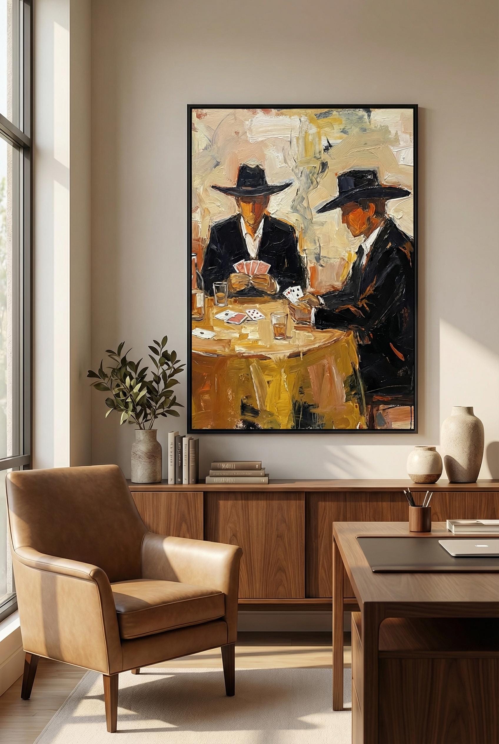 Cowboys and Card Games Wall Art: Rustic Home Decor Print