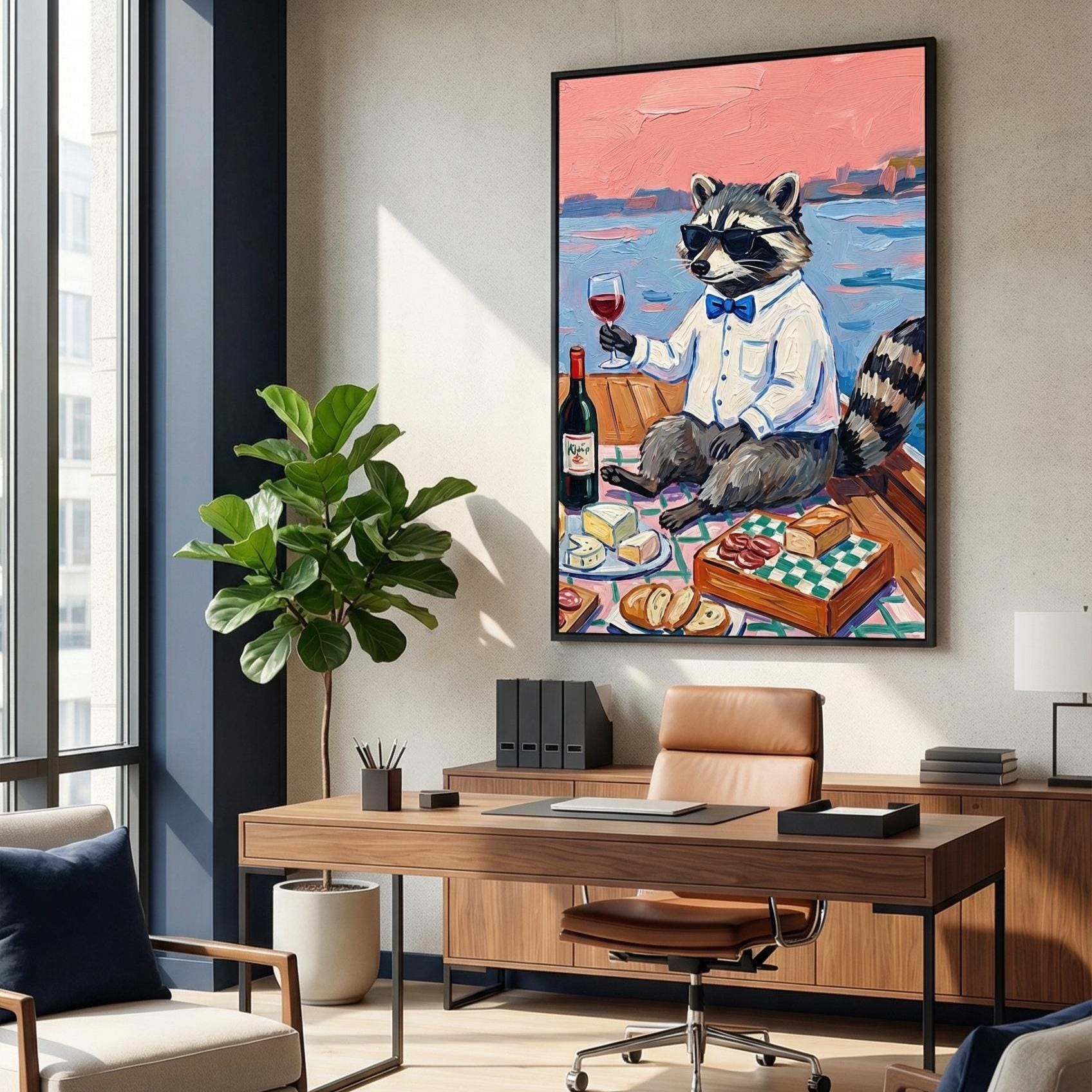 Animal Picnic Wall Art Print, Playful Scene (Matte, Canvas, Framed)