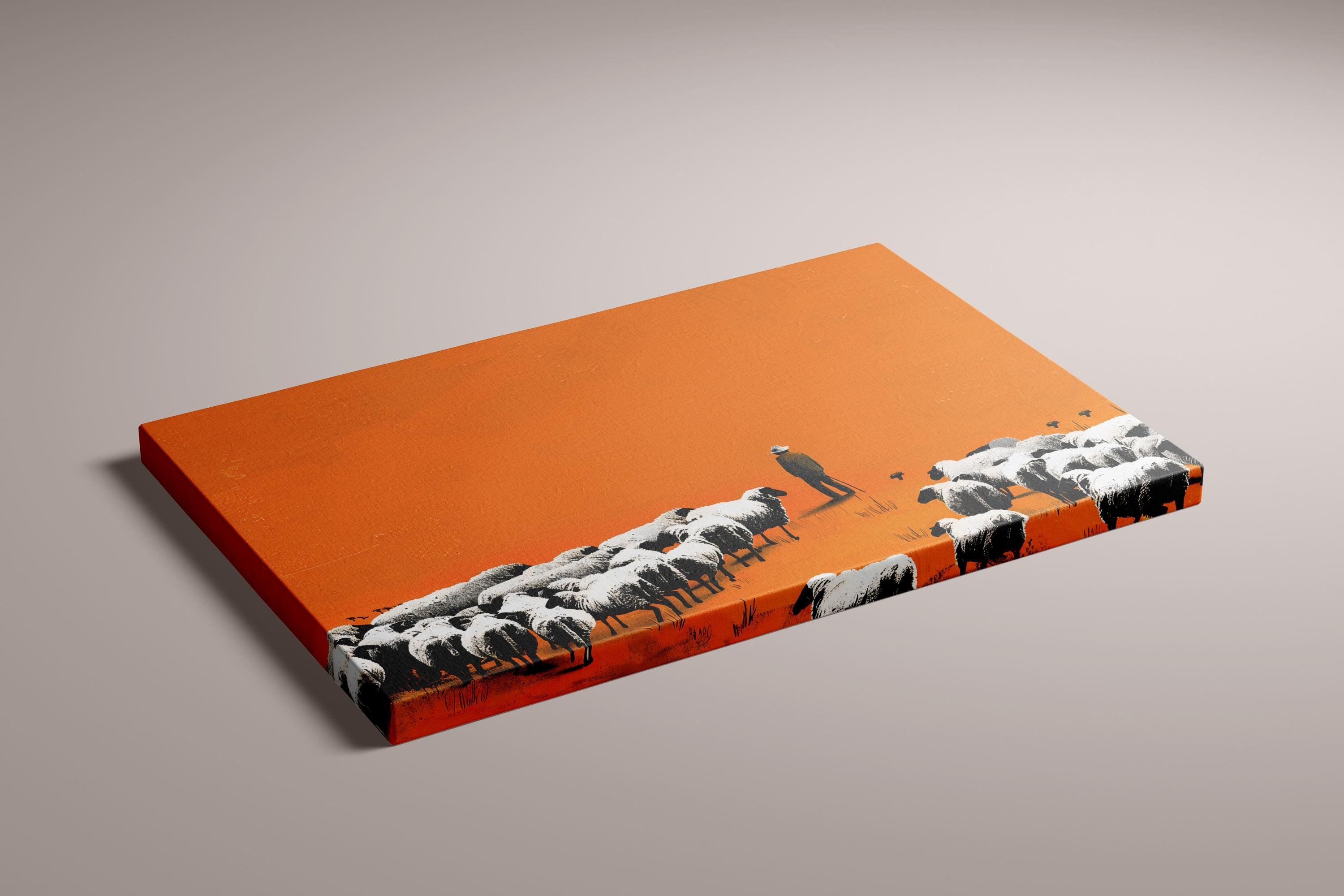 The Shepherd: Minimalist Street Art Style Print | Orange & Black Landscape Decor