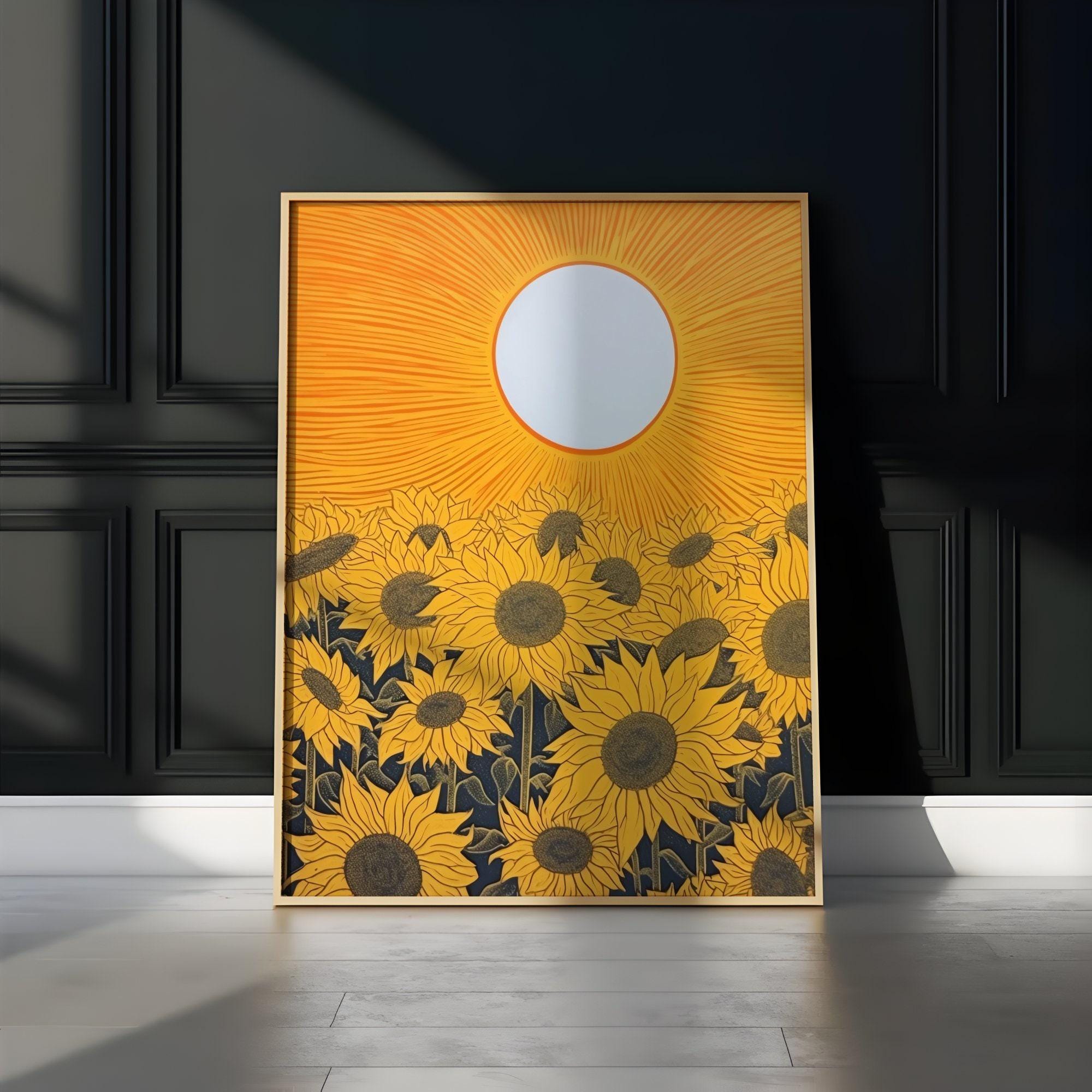 Sunflower Wall Art: Yellow Sun Design - Modern Farmhouse Style