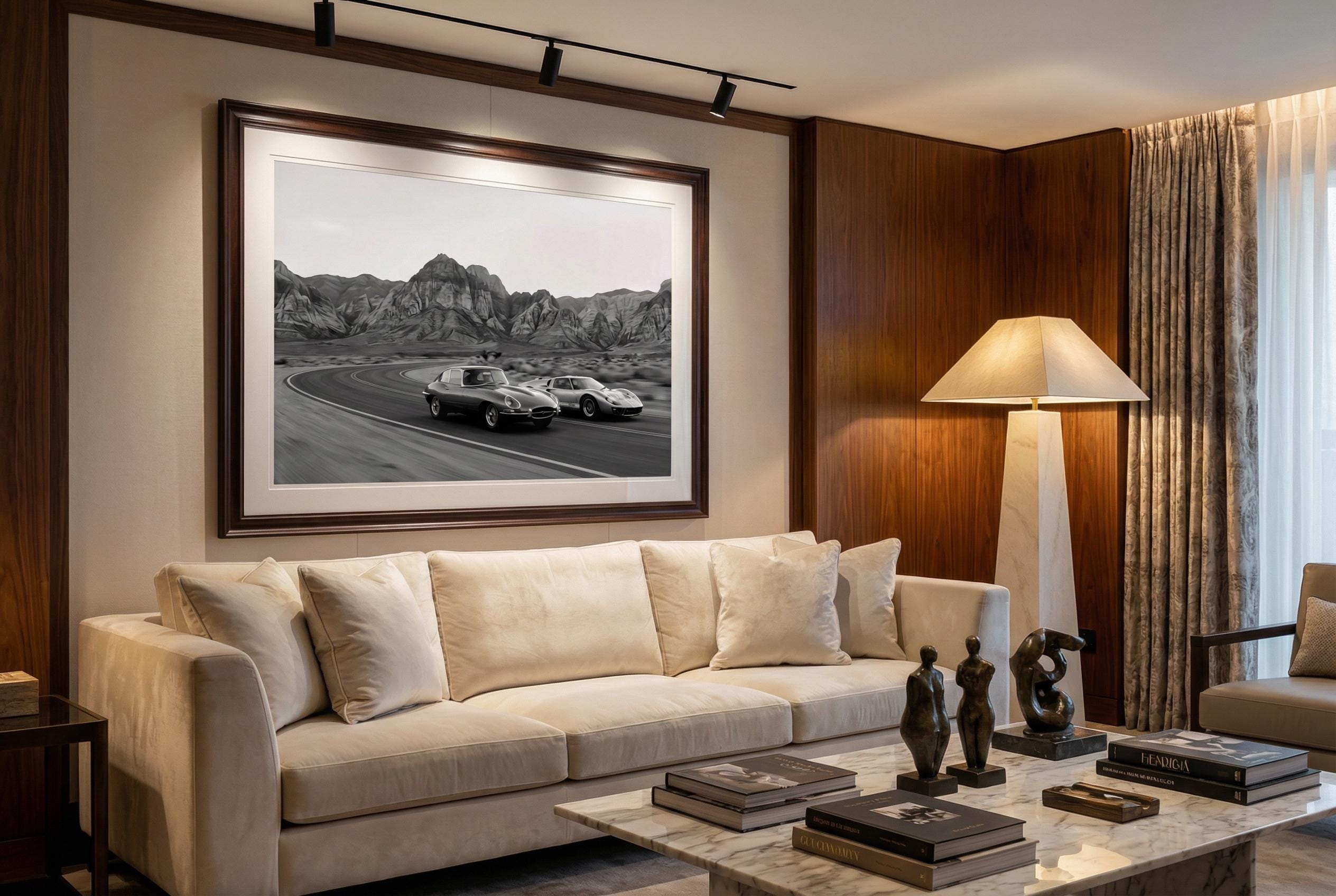 Car Race Wall Art Print, Modern Style (Canvas, Matte, Framed)