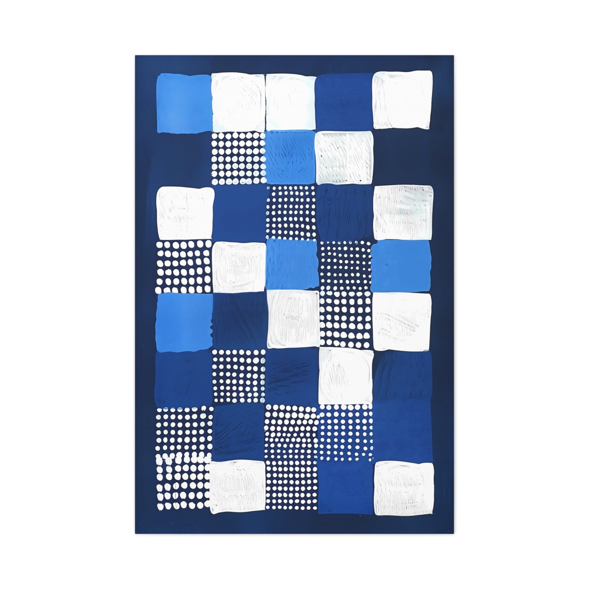 Modern Geometric Canvas Art, Persian Blue and White (Multiple Sizes)