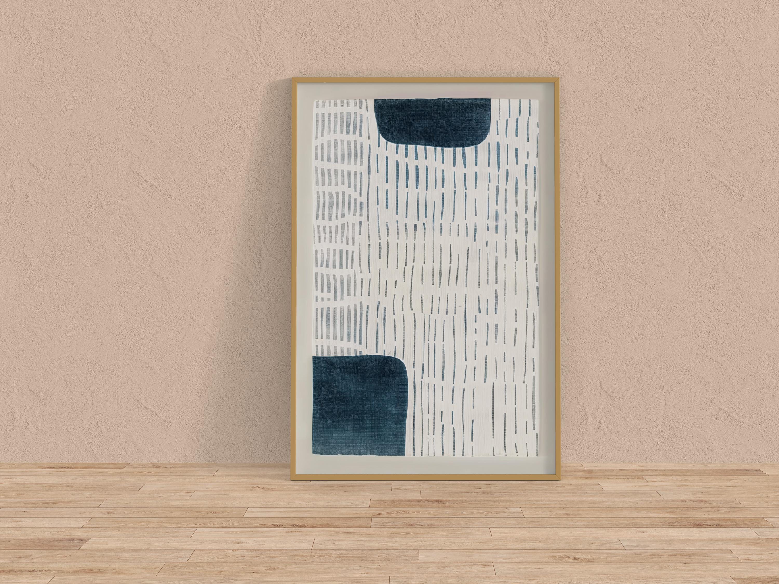 Abstract Wall Art Set: Navy Blue Indigo Watercolor - Japandi Style