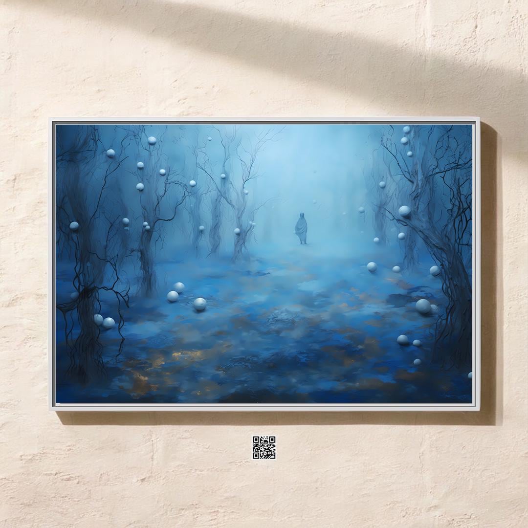 Mystical Forest Path Art Print | Framed Impressionist Blue & Gold Wall Decor