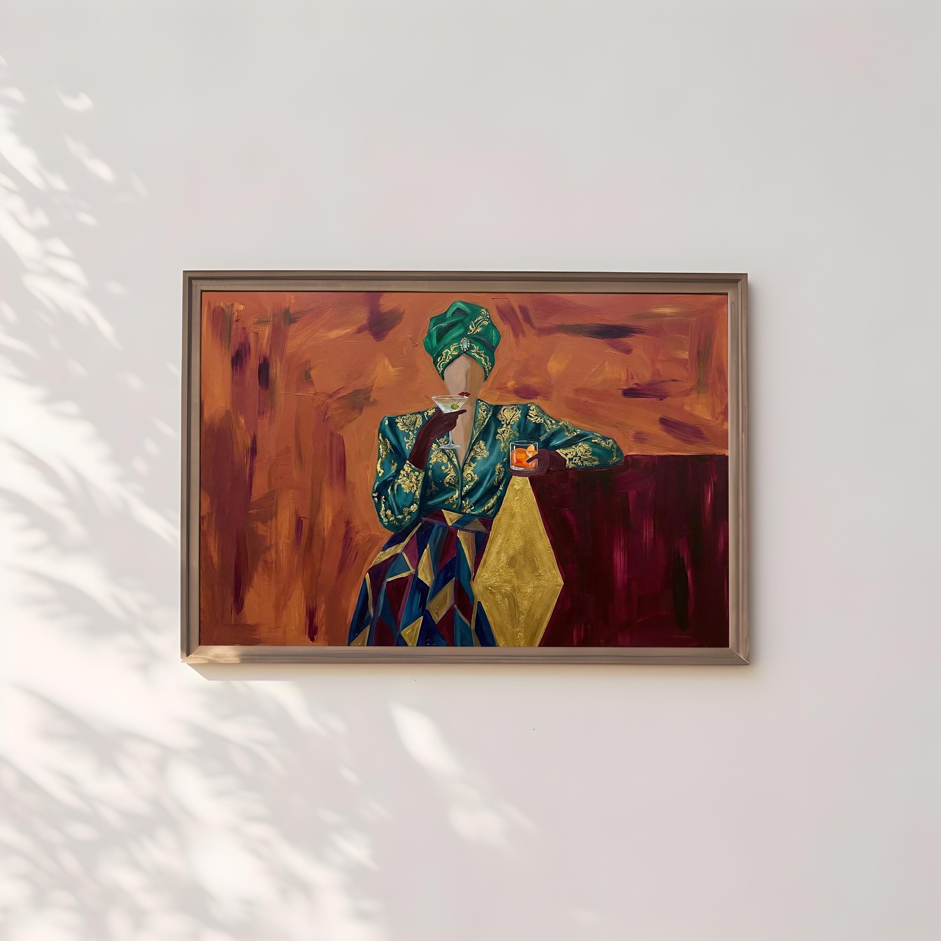 Emerald Turban Cocktail Woman Art - Abstract Vintage Style Print