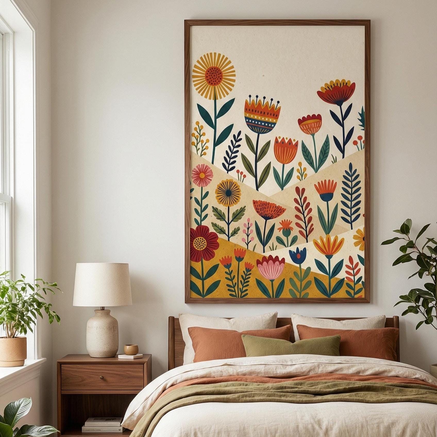 Flower Wall Art Print: Minimalist Botanical Decor (Framed or Canvas)