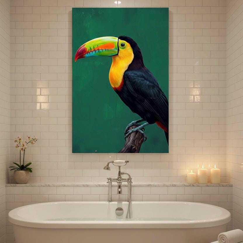 Toco Toucan Wall Art | Tropical Emerald Green Animal Print | Vibrant Jungle Canvas Decor | Framed Artwork for Home or Office