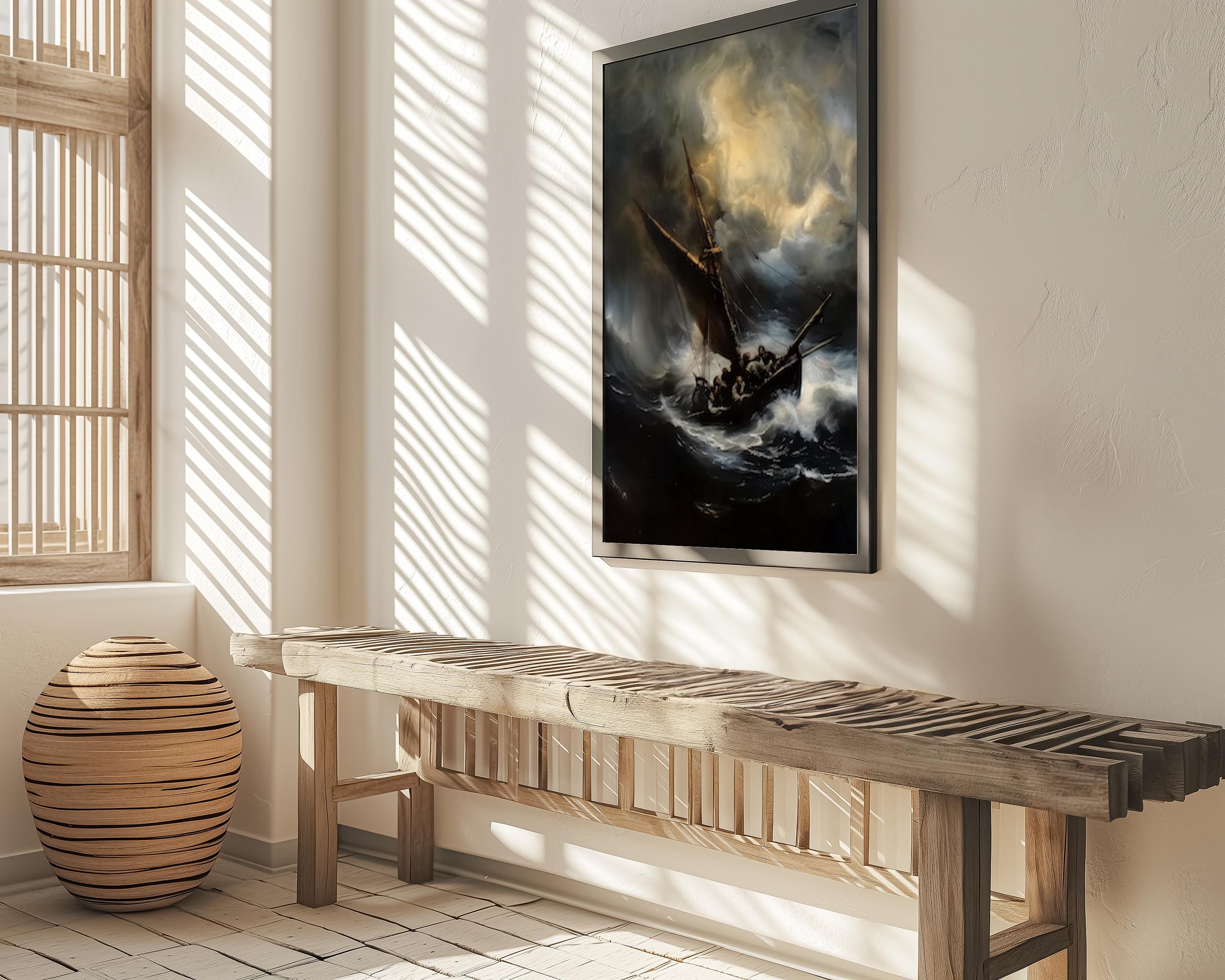The Tempest: Dramatic Stormy Seascape Canvas Art | Nautical Ship & Lightning Wall Decor