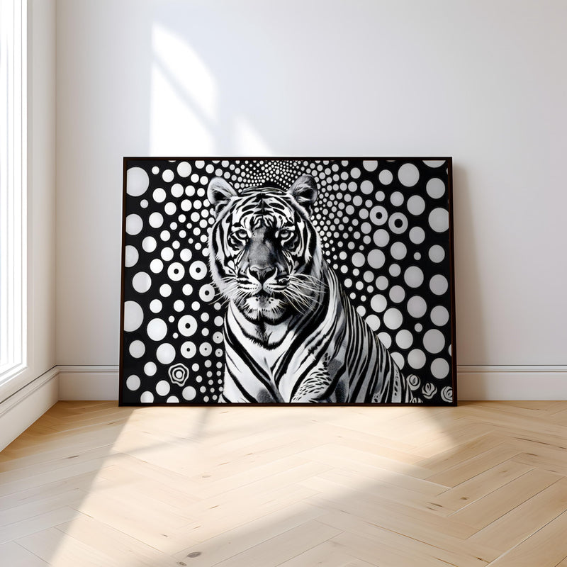 Black White Tiger Art – Intense Tiger Gaze | Bold Wildlife Wall Decor Print
