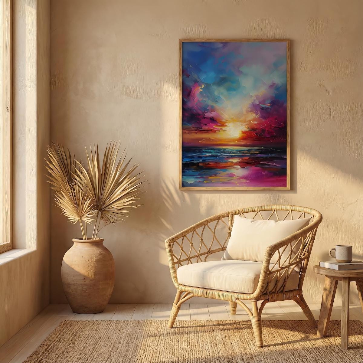 Sunset Wall Decor: Tranquil Abstract Landscape (Framed or Unframed)
