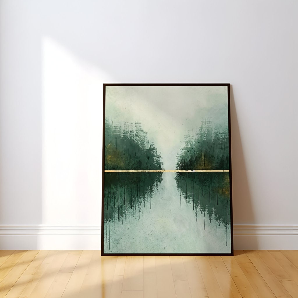Green and Gold Horizon Wall Art - Abstract Landscape Canvas