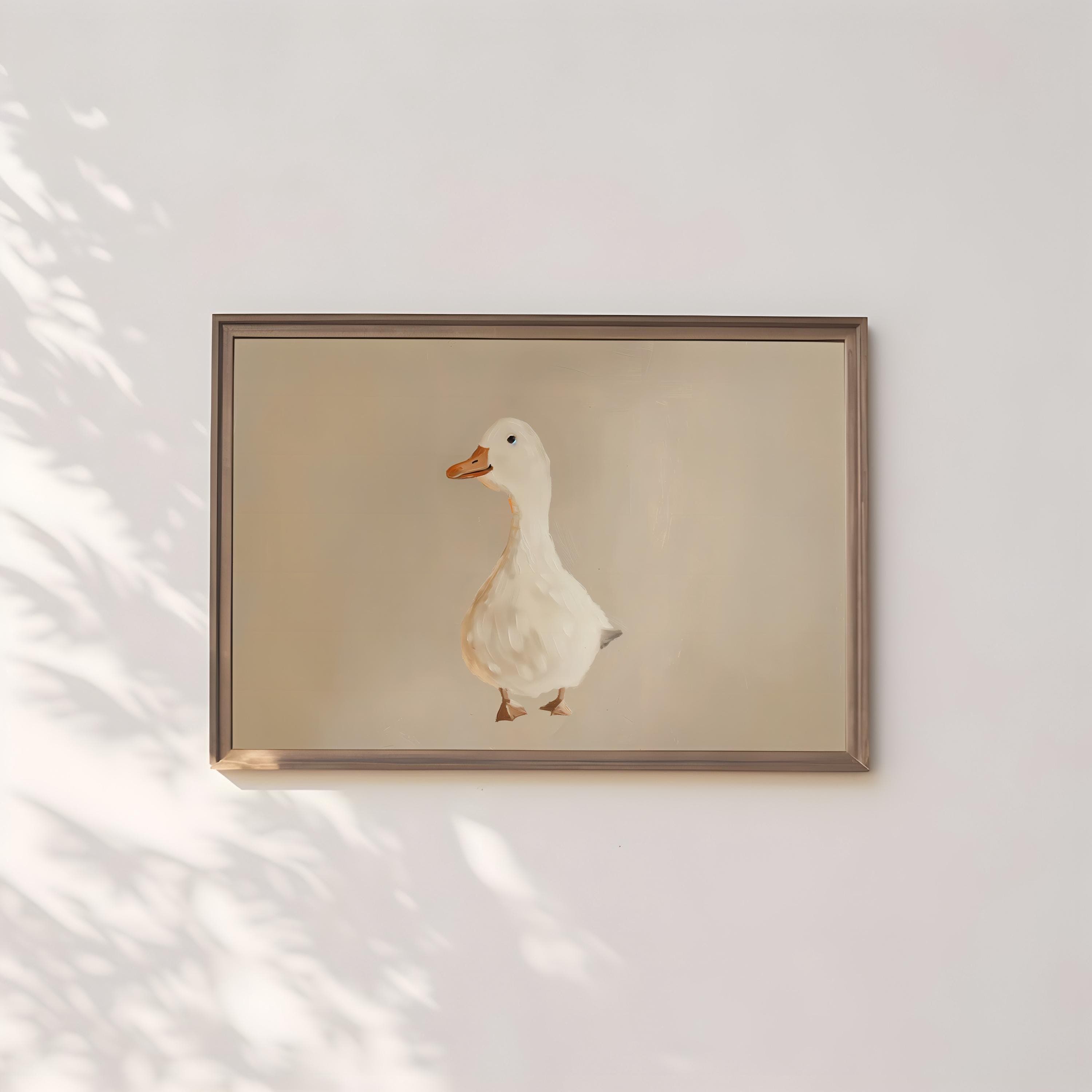 Whimsical Goose Wall Art: Beige Nursery Canvas Print
