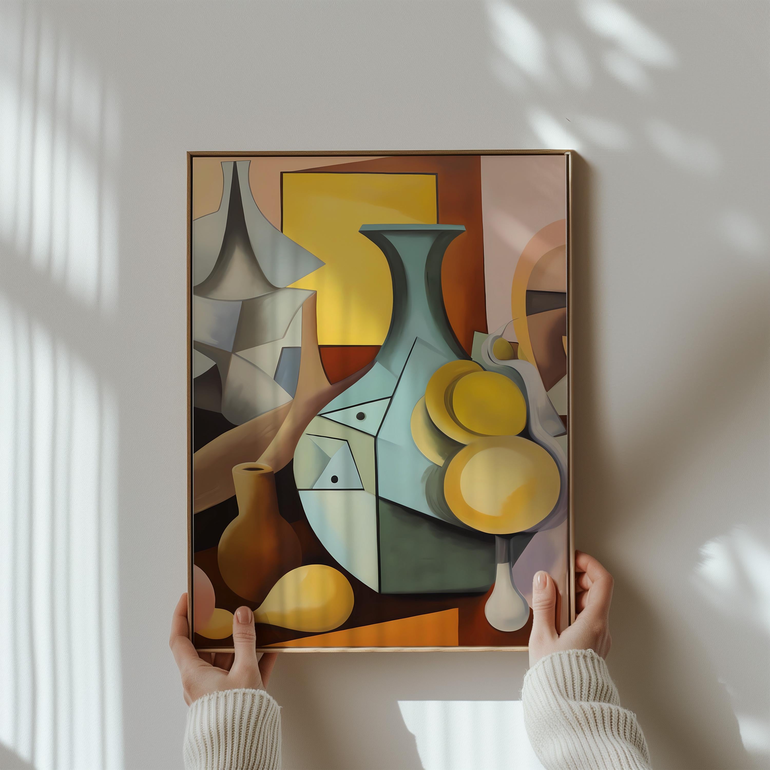 The Cubist Table: Geometric Still Life Art Print | Modern Abstract Framed Wall Decor