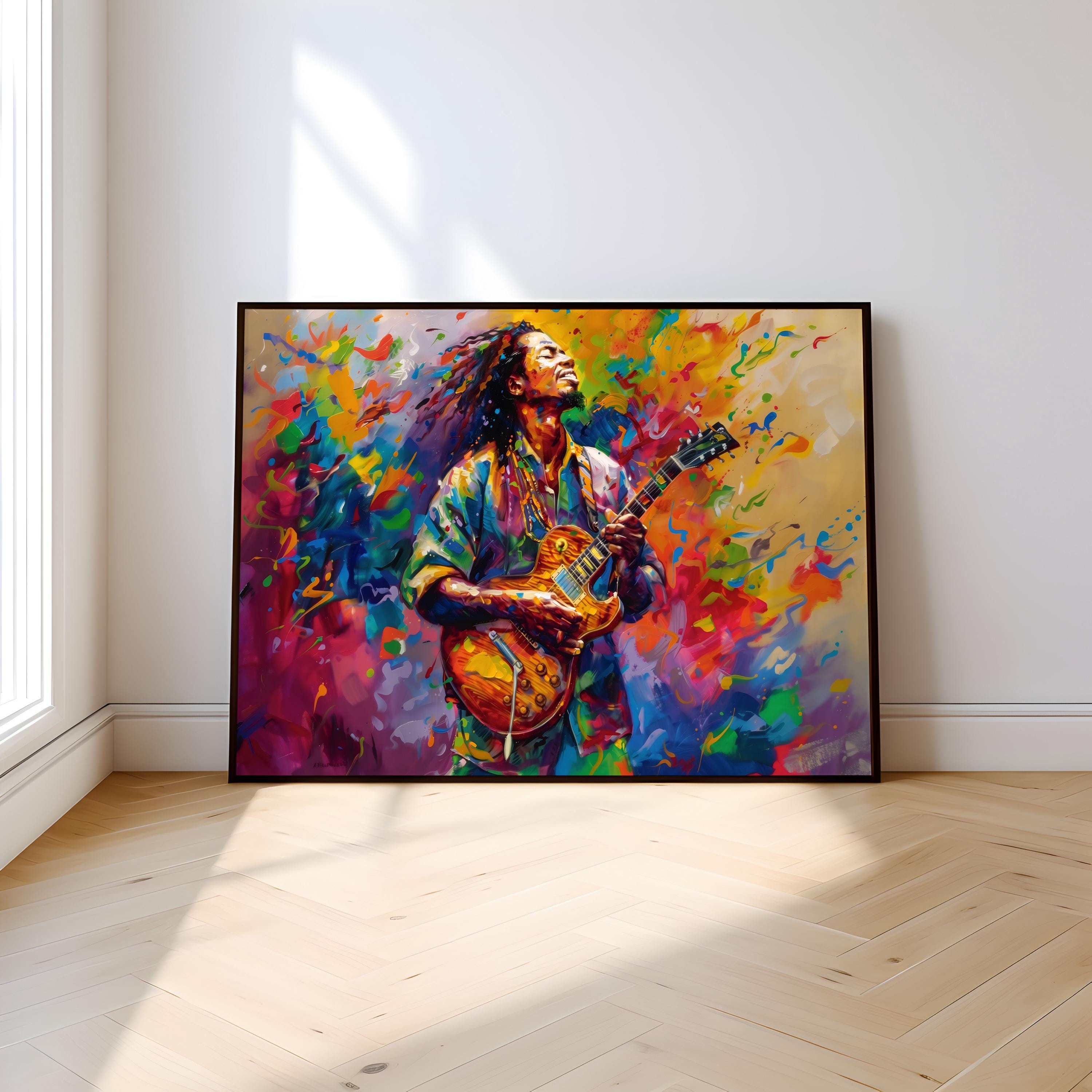 Electric Soul: Vibrant Guitarist Abstract Art | Colorful & Expressive Music Wall Decor