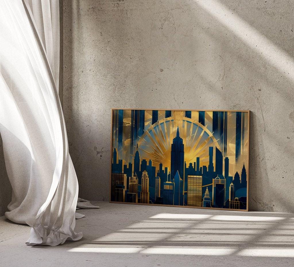 Metropolis of Gold: Art Deco Cityscape Canvas Art | Vibrant Golden Skyline Wall Decor
