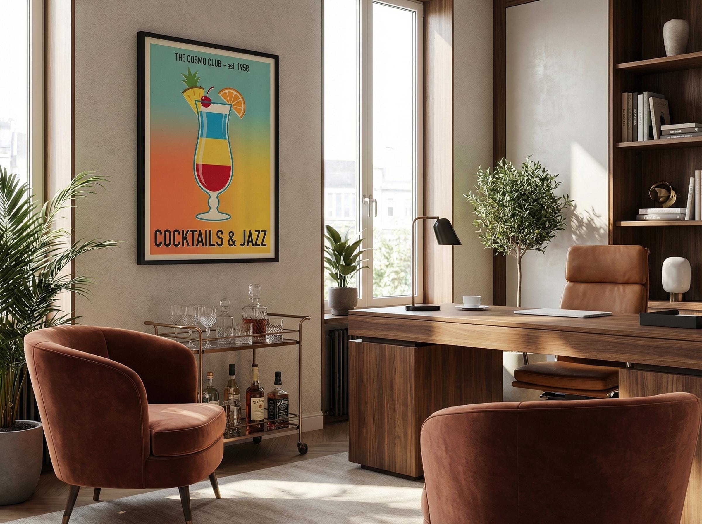 Cocktails & Jazz Print: Stylish Bar Decor (Matte or Canvas)