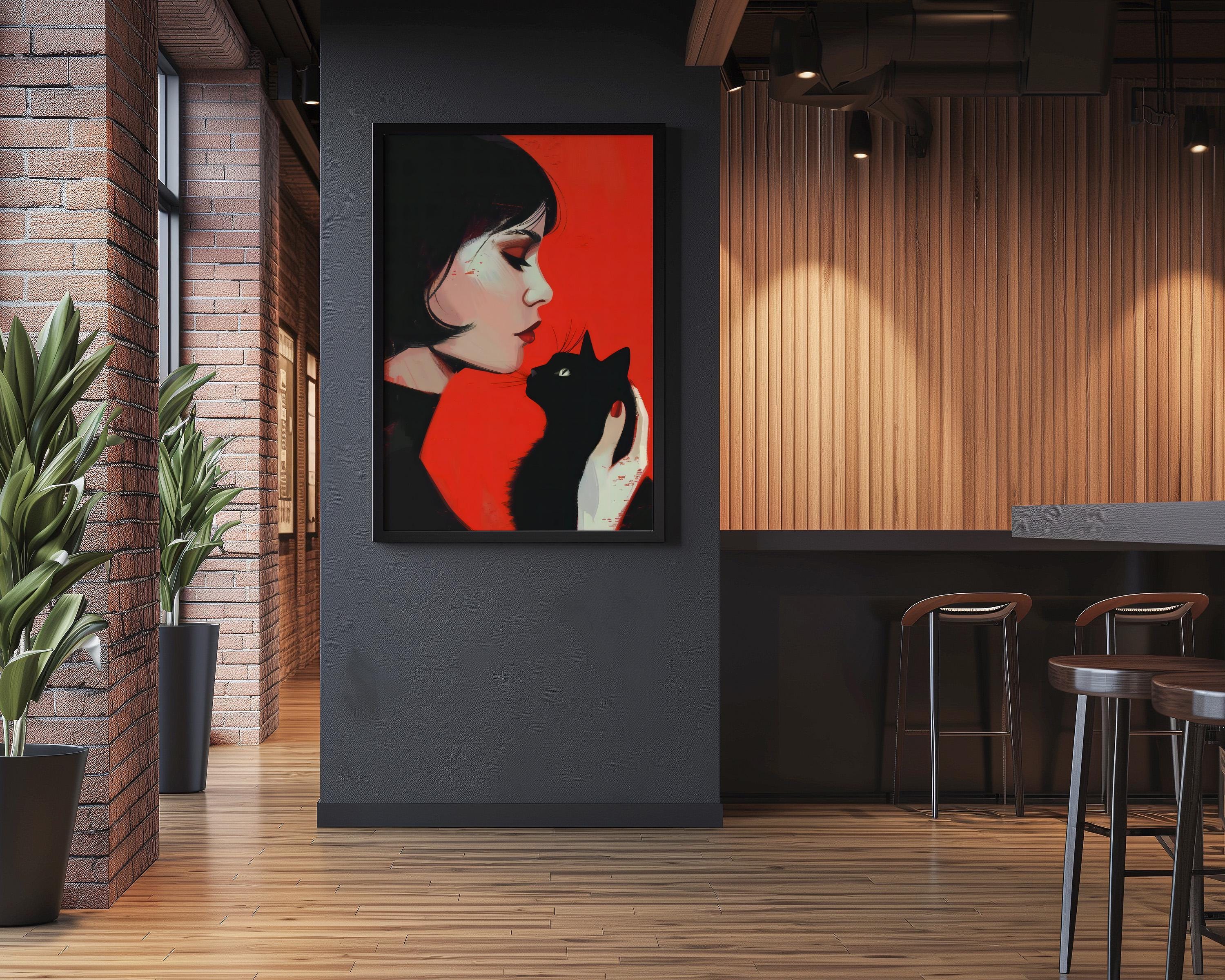 The Familiar: Woman and Black Cat Portrait | Moody, Modern & Evocative Wall Art