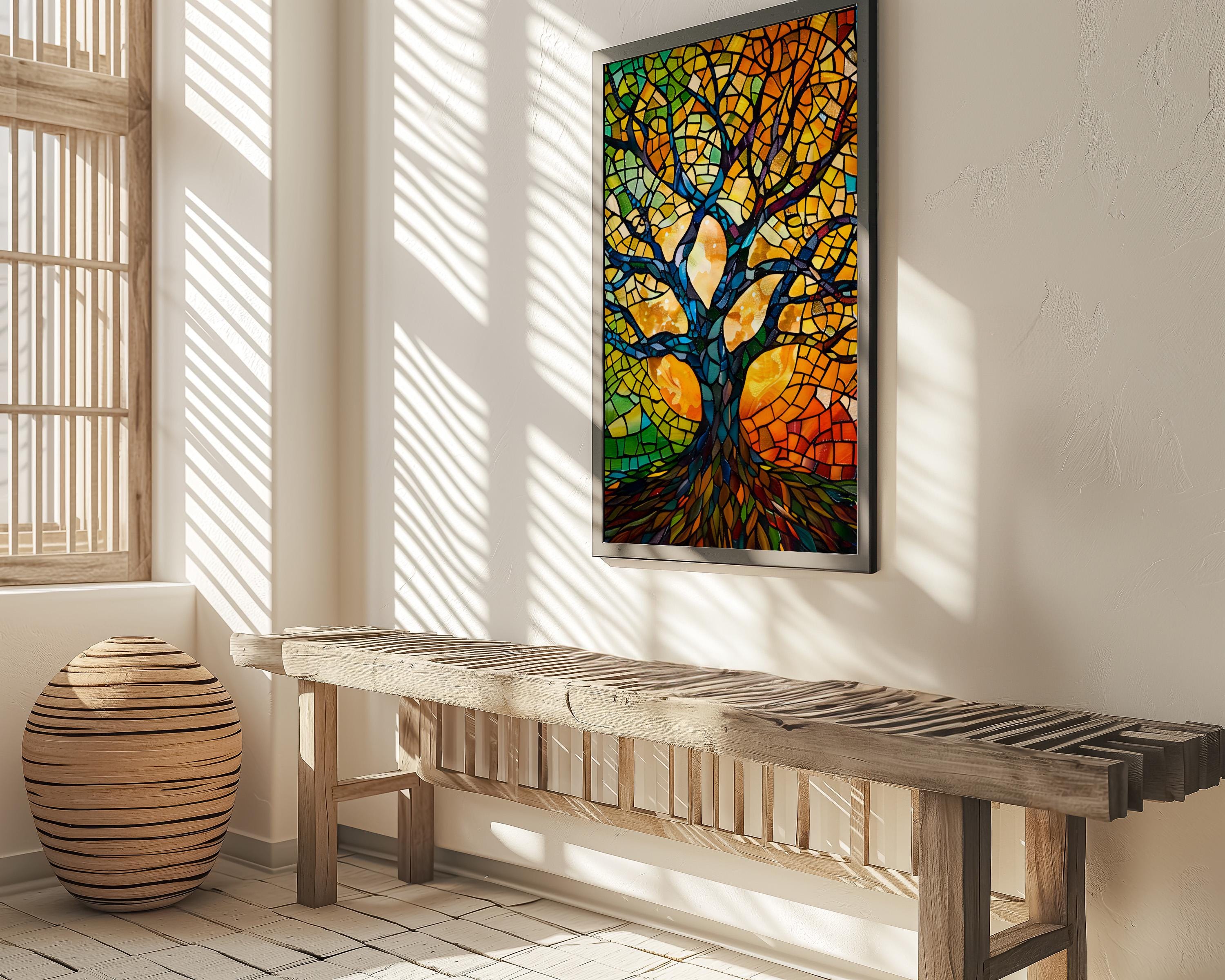 Stained Glass Tree of Life: Colorful Mosaic Canvas Art | Vibrant & Elegant Wall Decor
