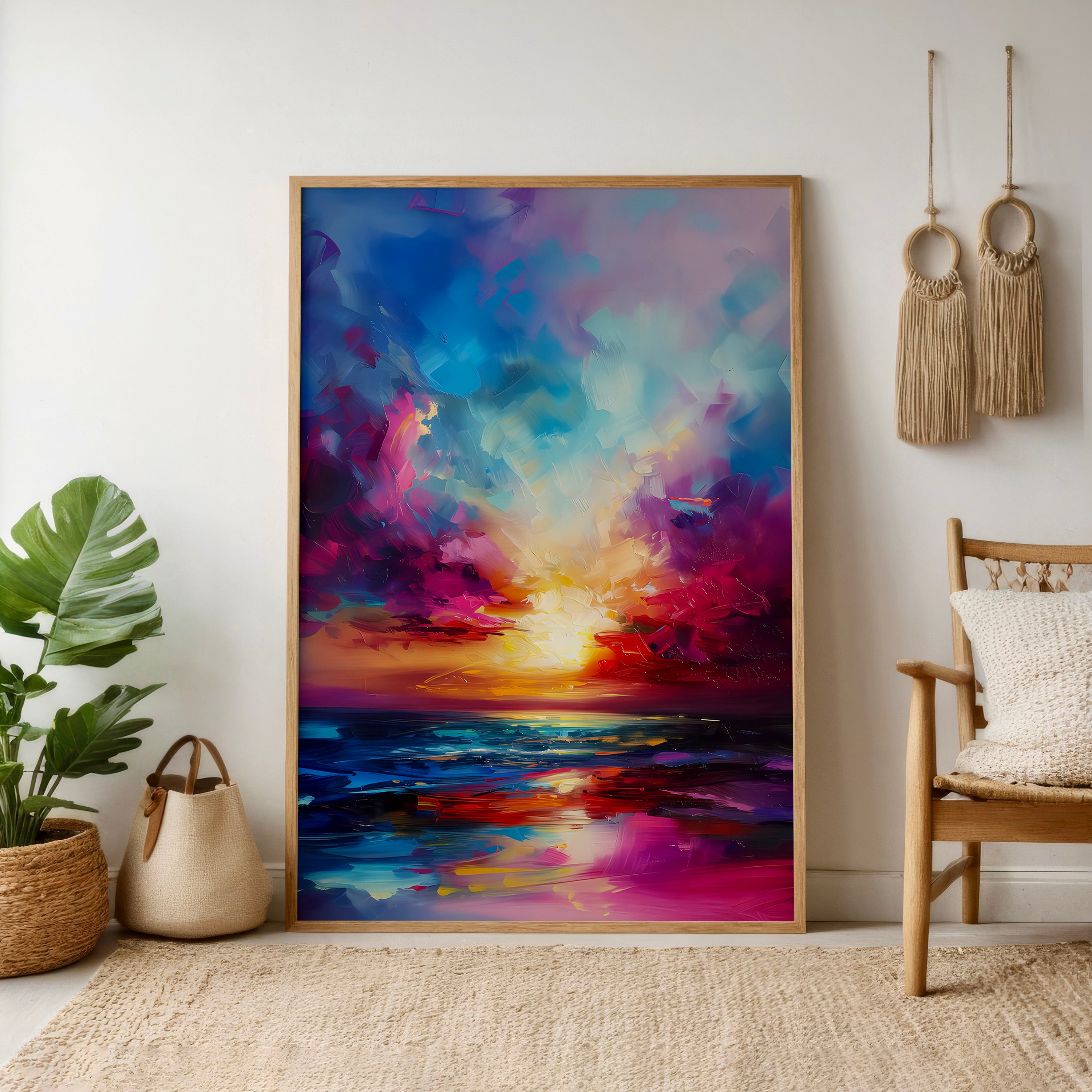 The Sunken Sun: Vibrant Abstract Sunset | Impressionist Landscape Wall Art