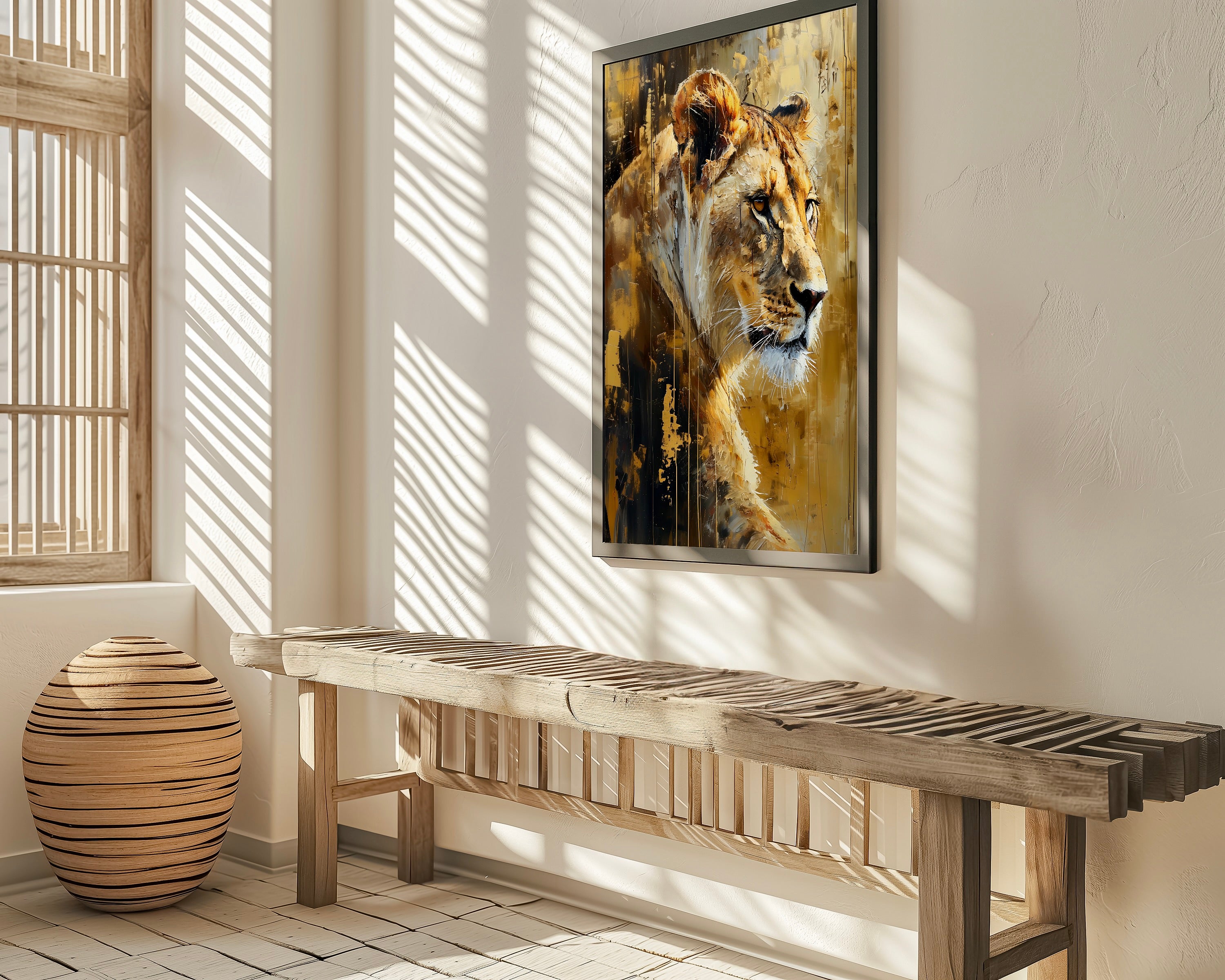 The Golden Queen: Majestic Lioness Abstract | Modern & Temporal Impressionist Art