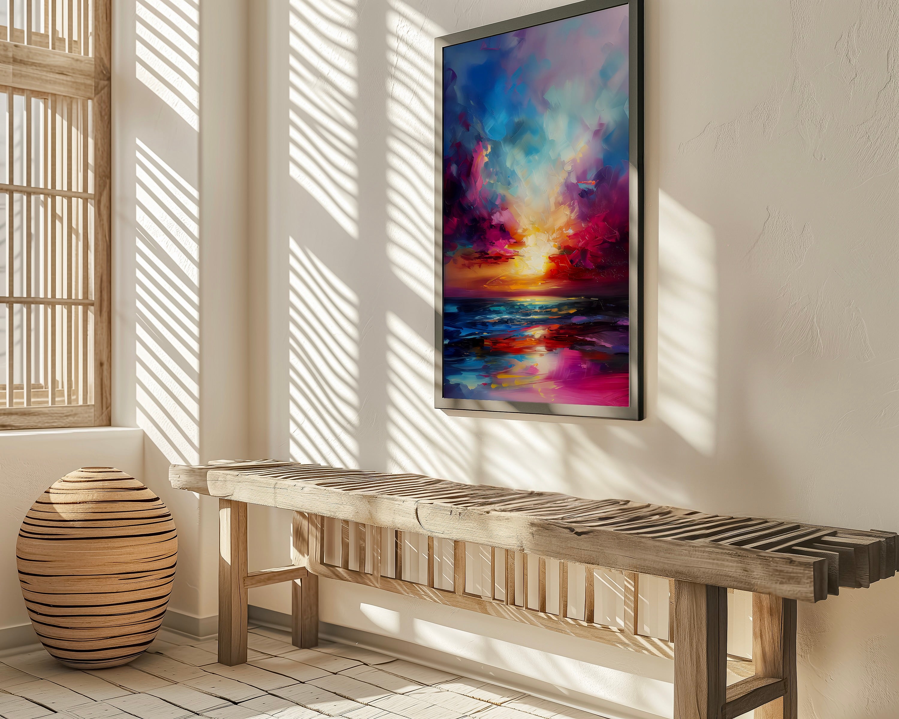 The Sunken Sun: Vibrant Abstract Sunset | Impressionist Landscape Wall Art
