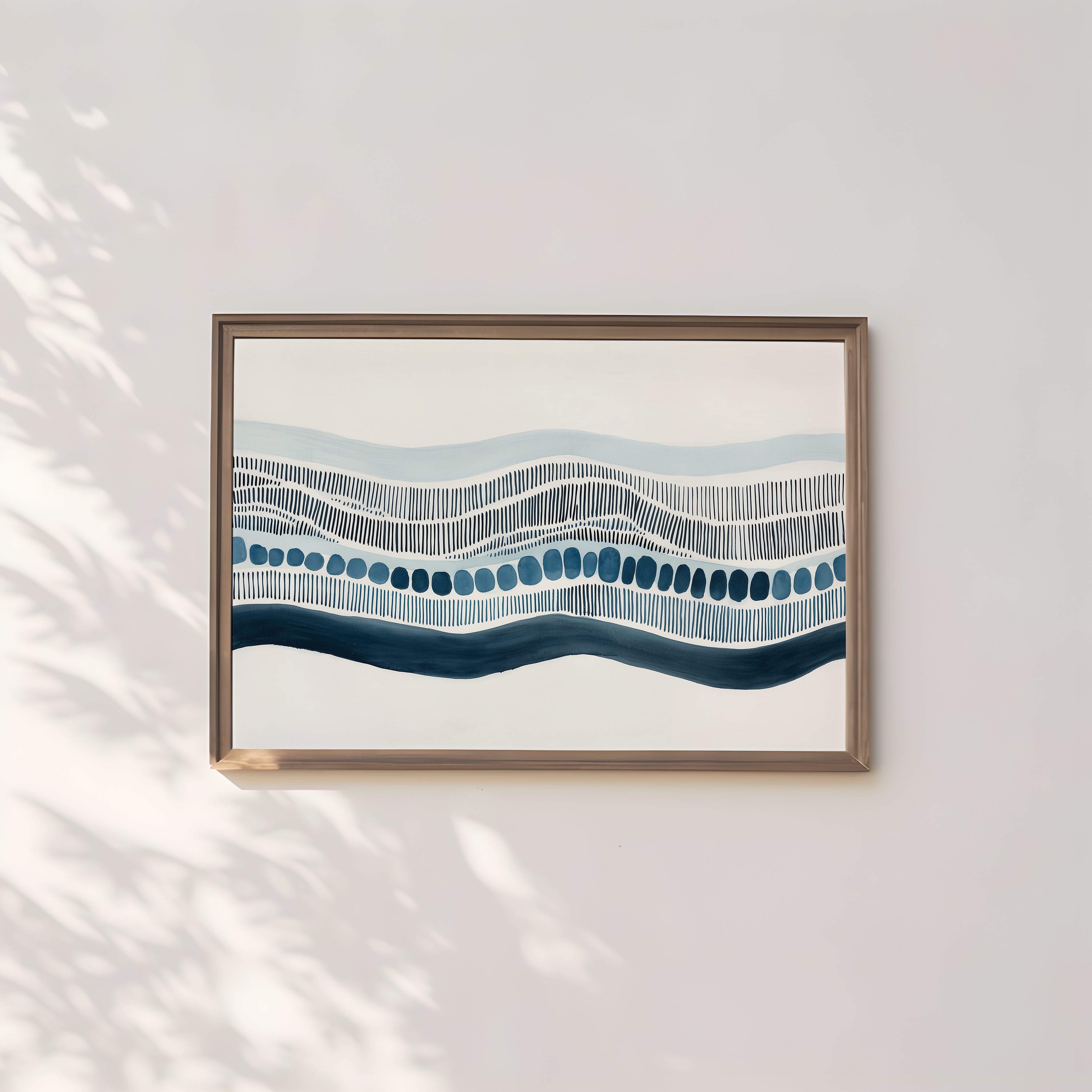 Abstract Wave Print | Minimalist Wall Art with Navy Blue Dashed Line Artwork