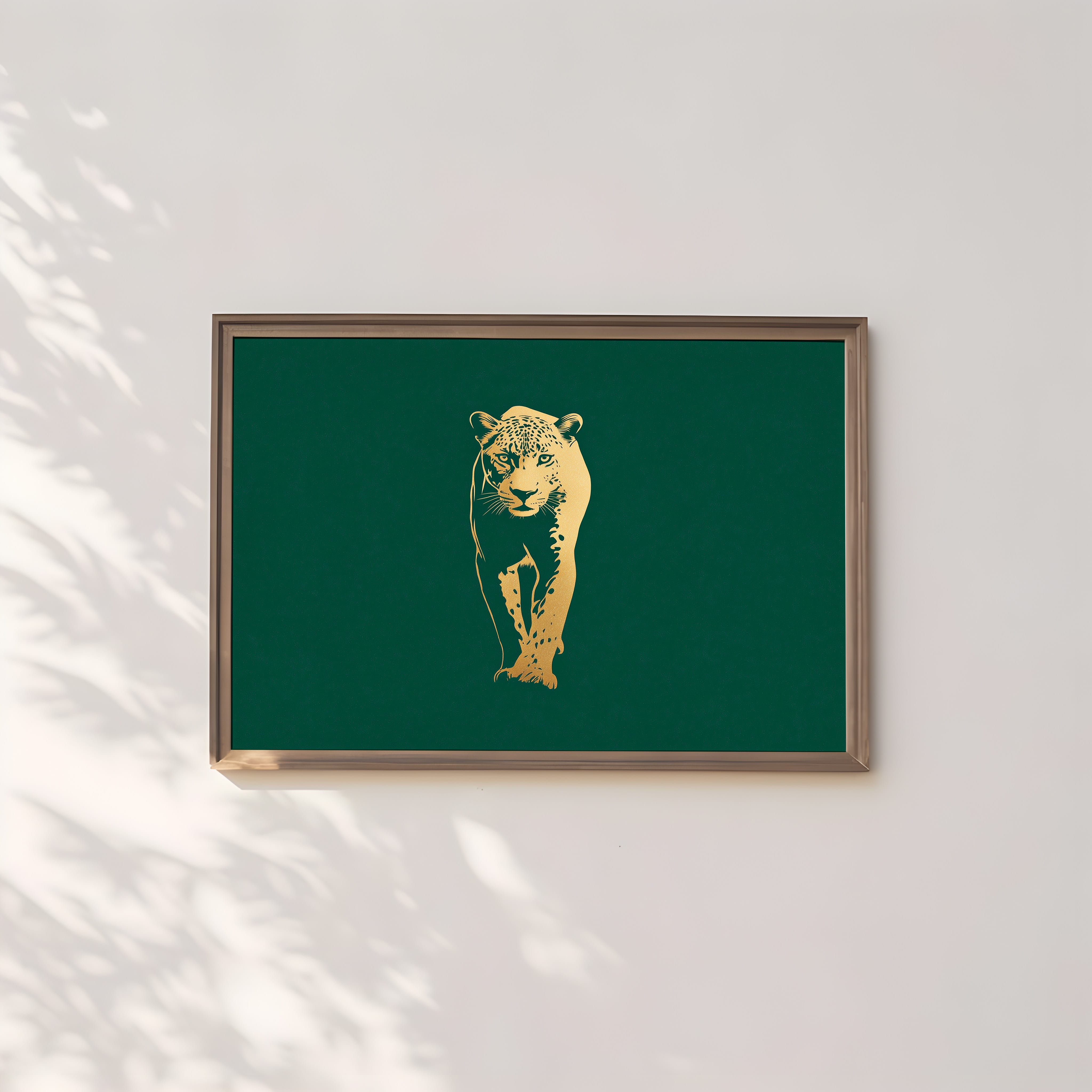 Gold Foil Leopard Wall Art – Emerald Green Art Deco Animal Print Poster