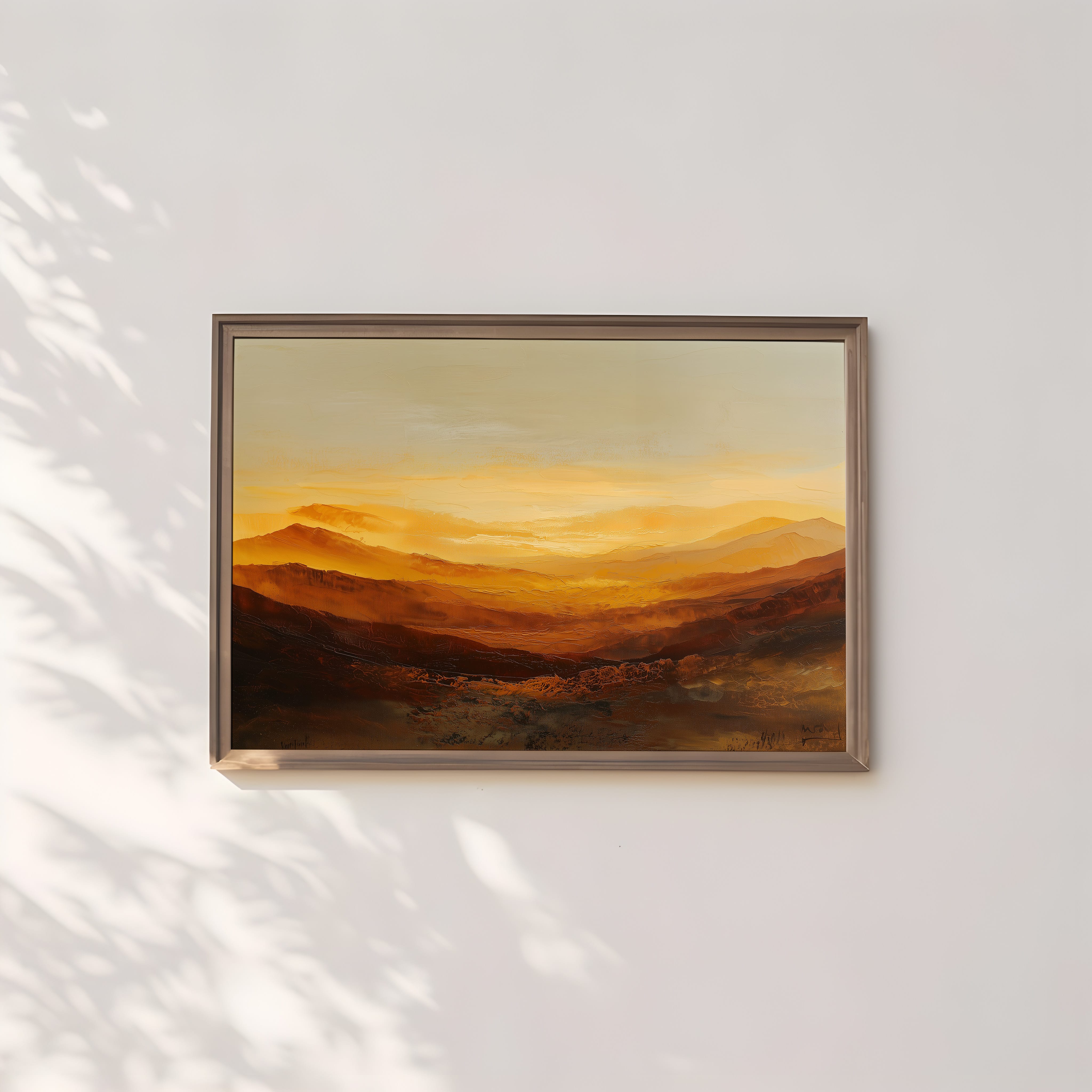 Amber Gold Wall Art - Abstract Canvas Print | Heavy Impasto Painting | Horizontal Palette Knife Decor