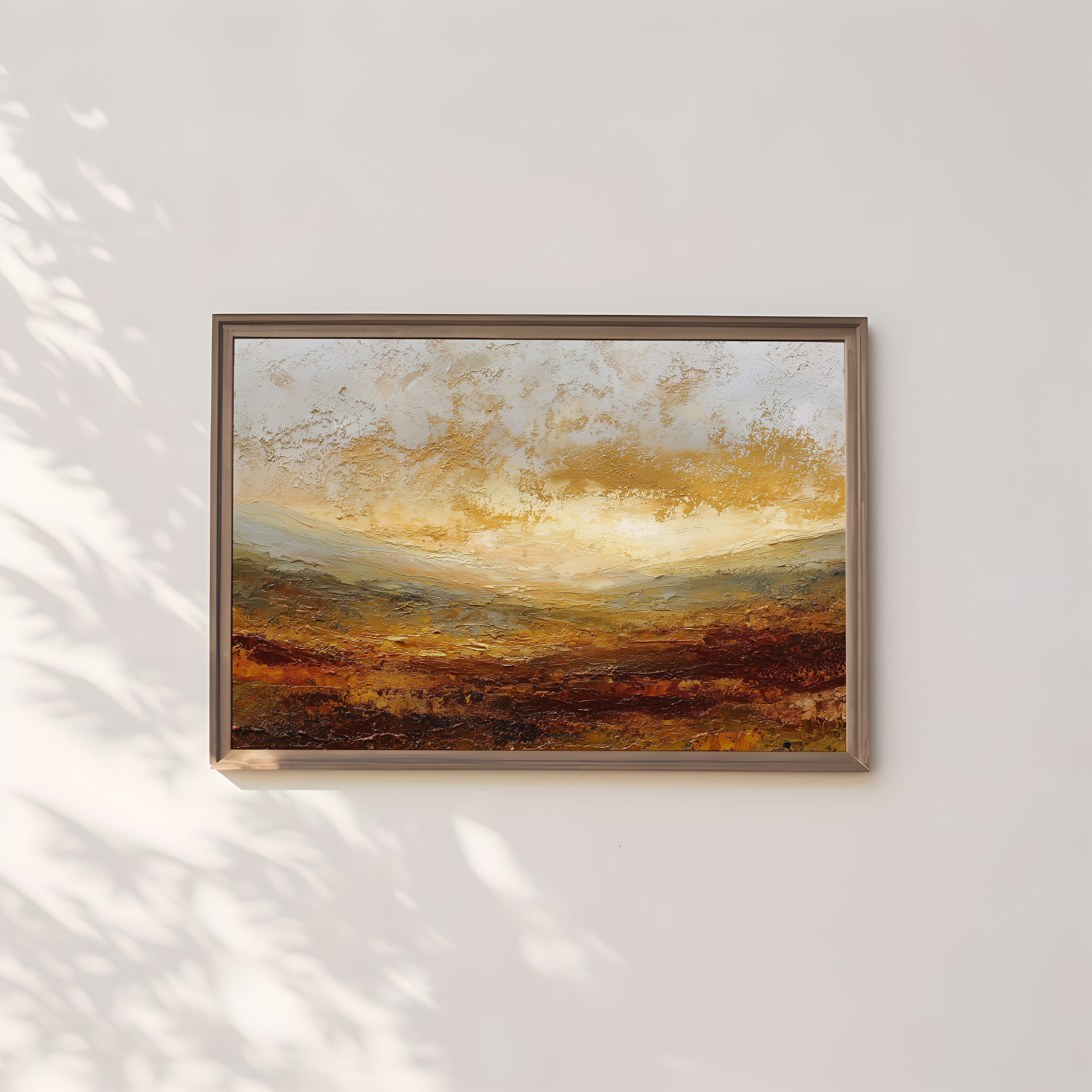 Abstract Horizon Wall Art – Burnt Orange Art | Deep Amber Print | Palette Knife Texture