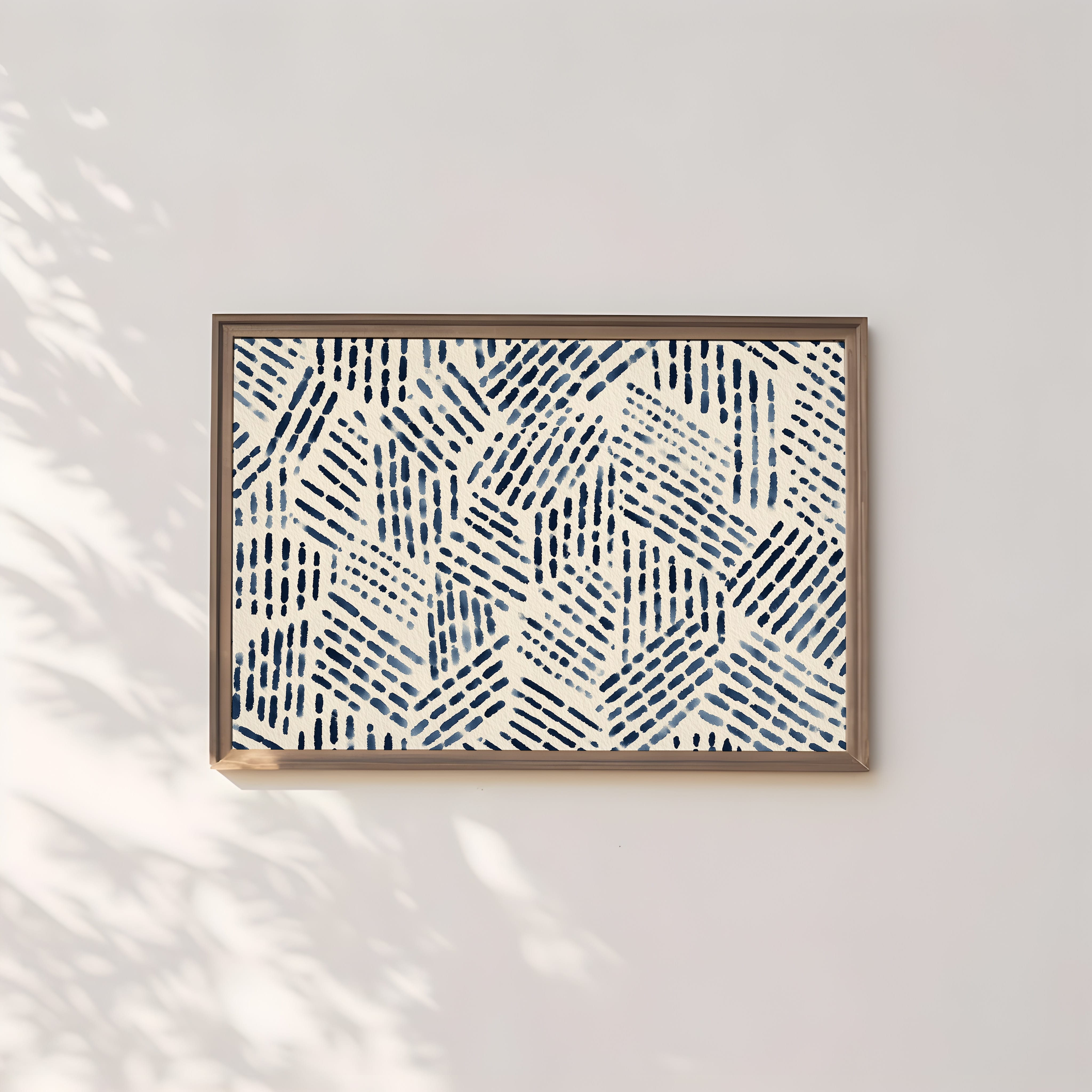 Navy Blue Abstract Art - Mid Century Textile Print | Hand Drawn Ink & Watercolor Pattern