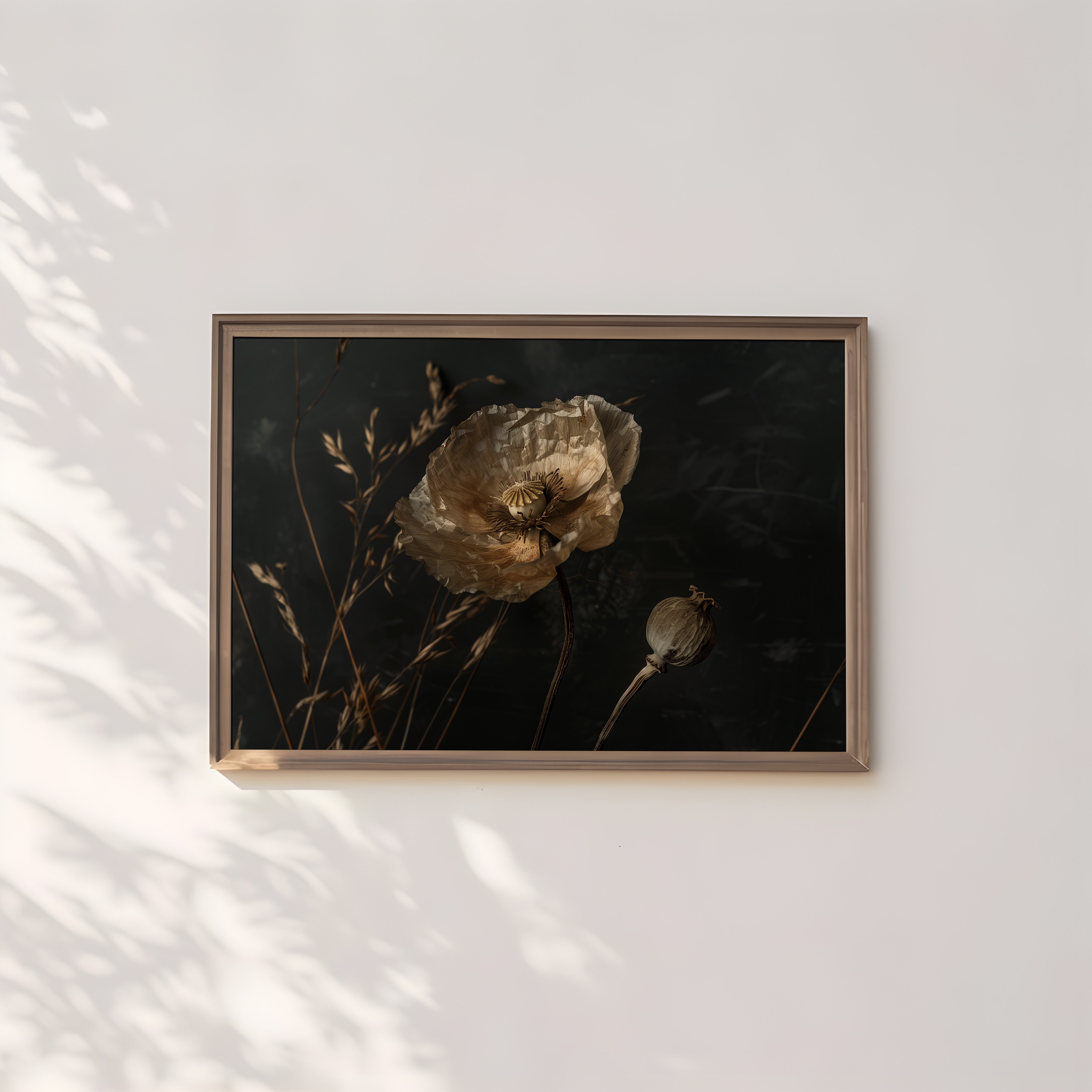 Dried Poppy Seed Pod Art – Textured Oil Painting | Moody Wabi Sabi Decor