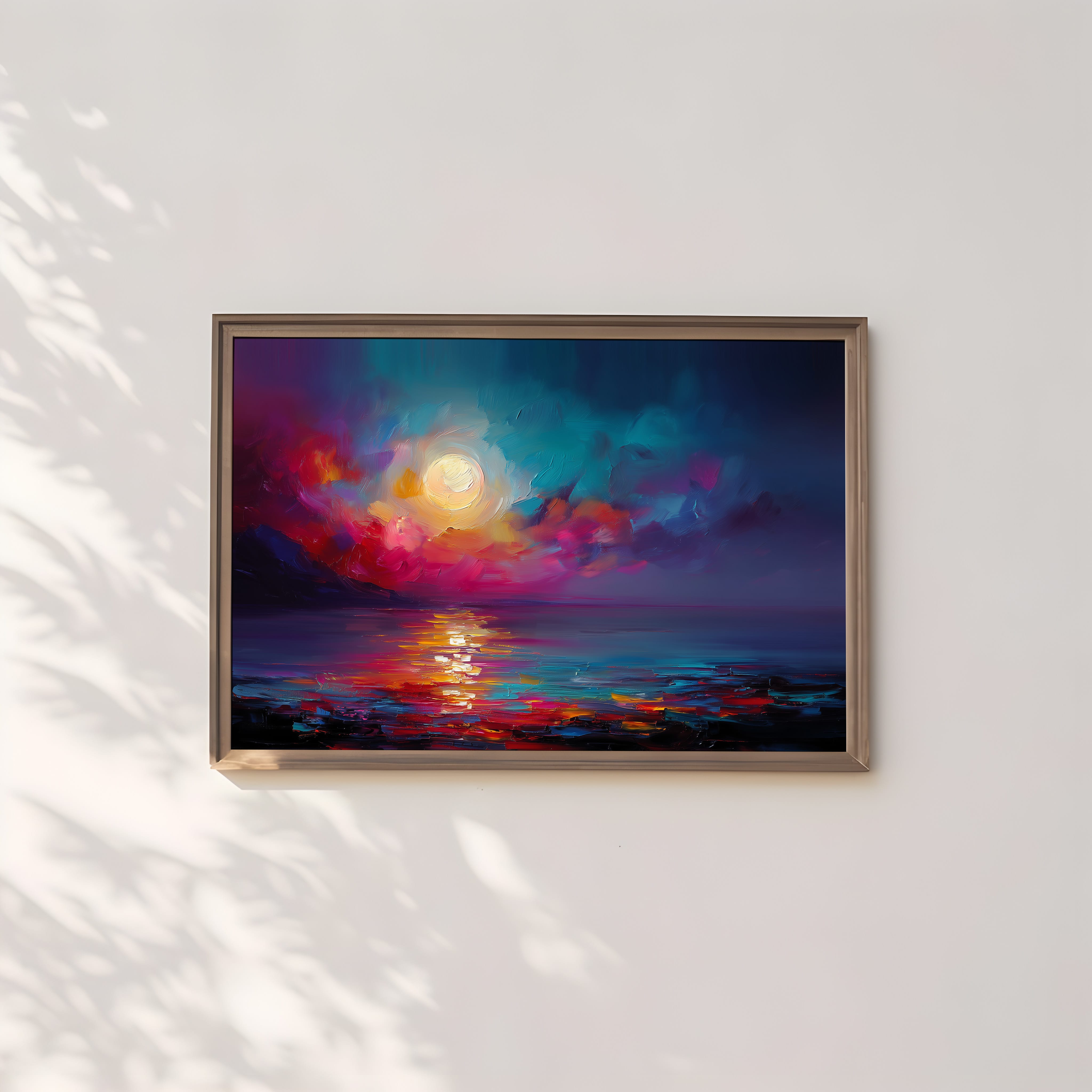 Fantasy Moon Wall Art – Luminous Full Moon Print | Vibrant Dream Seascape