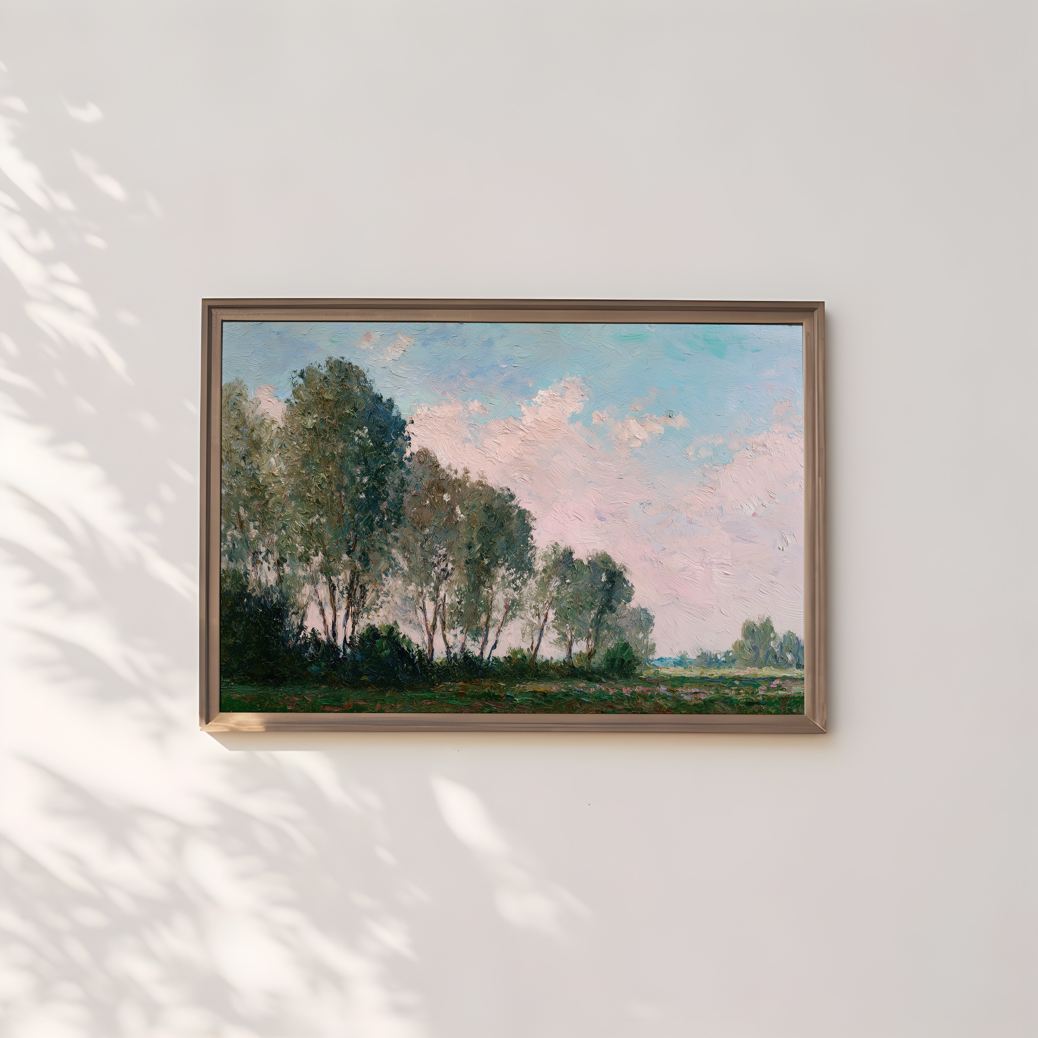 Landscape Wall Art – Teal Pink Painting | Wide Angle Rural Horizon Art Print