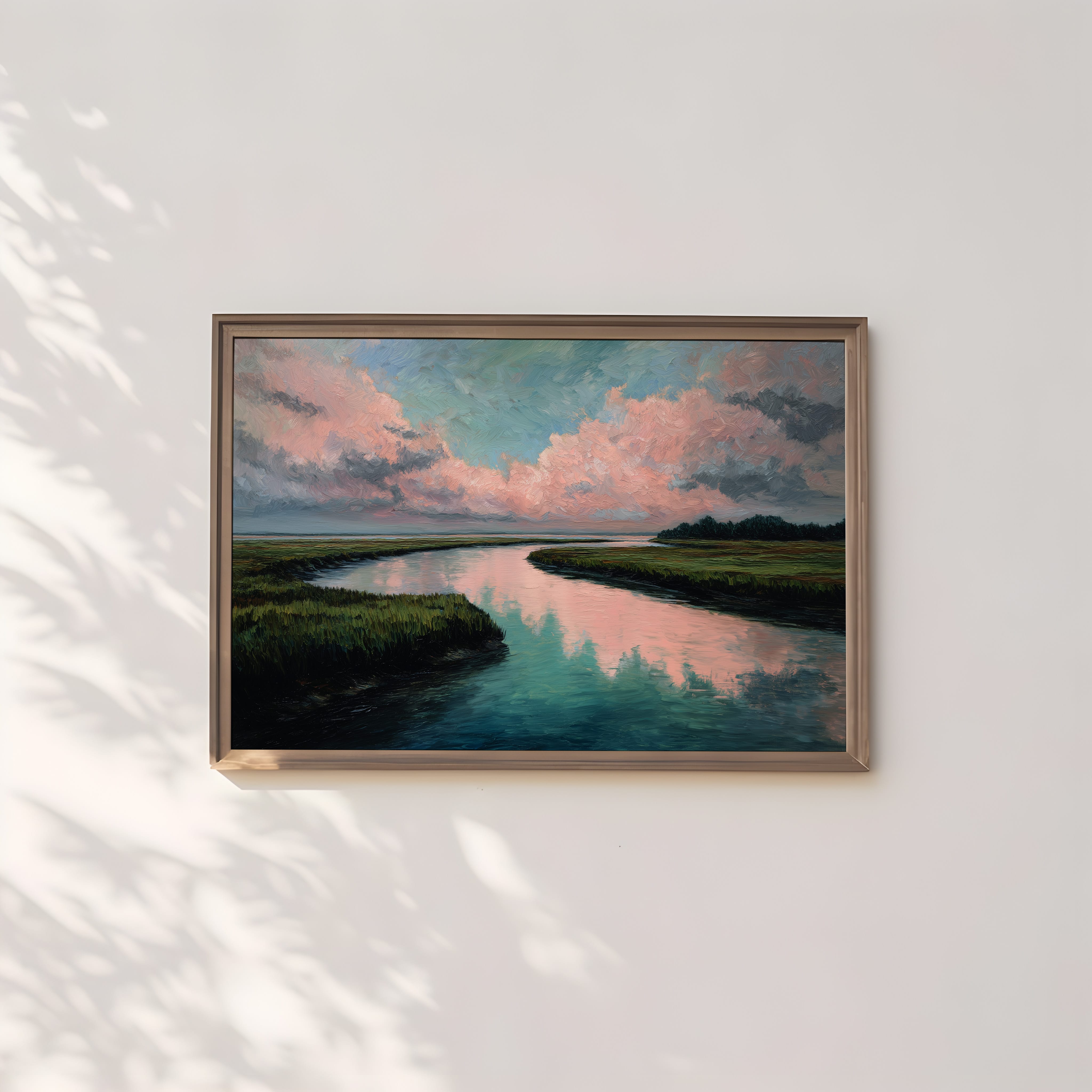 Marshland River Wall Art | Pastel Reflection Art – Impasto Texture Artwork | Nature Wall Decor