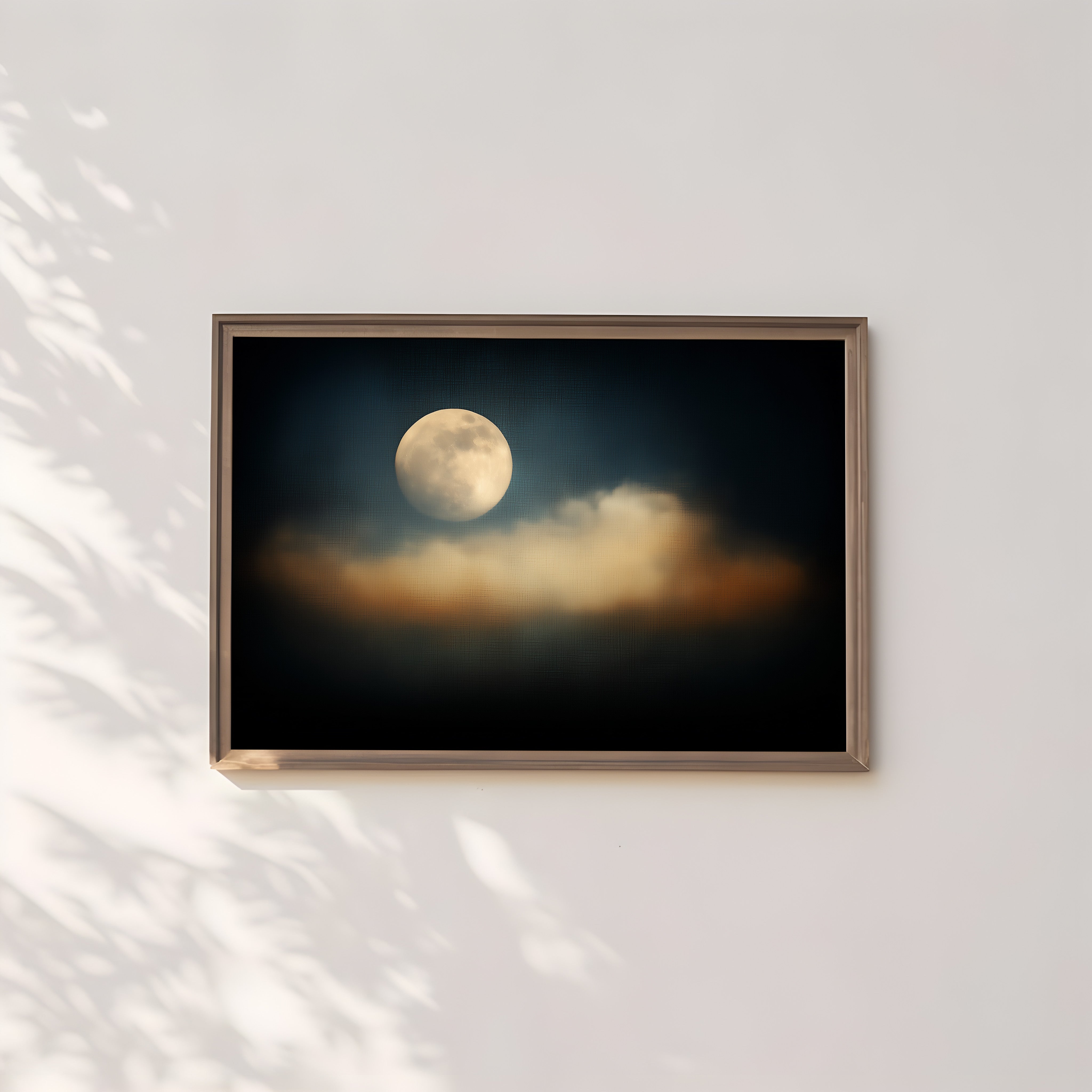 Full Moon Wall Art – Moody Night Sky Celestial Decor | Velvety Midnight Blue Canvas Print